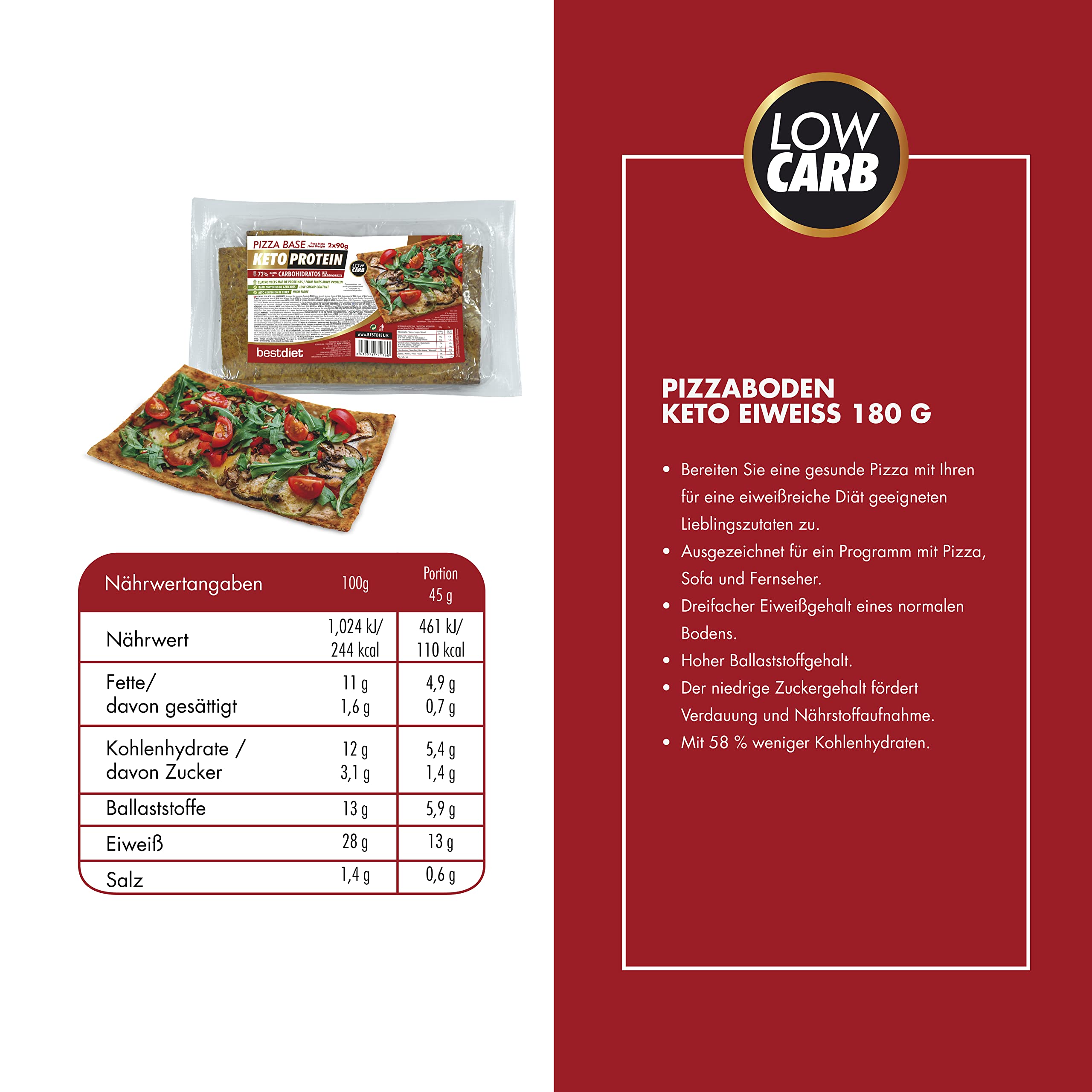 Bestdiet Keto Proteína – Masa para pizza – Suelo para la preparación de tu pizza – (paquete de 3 x 180 g)