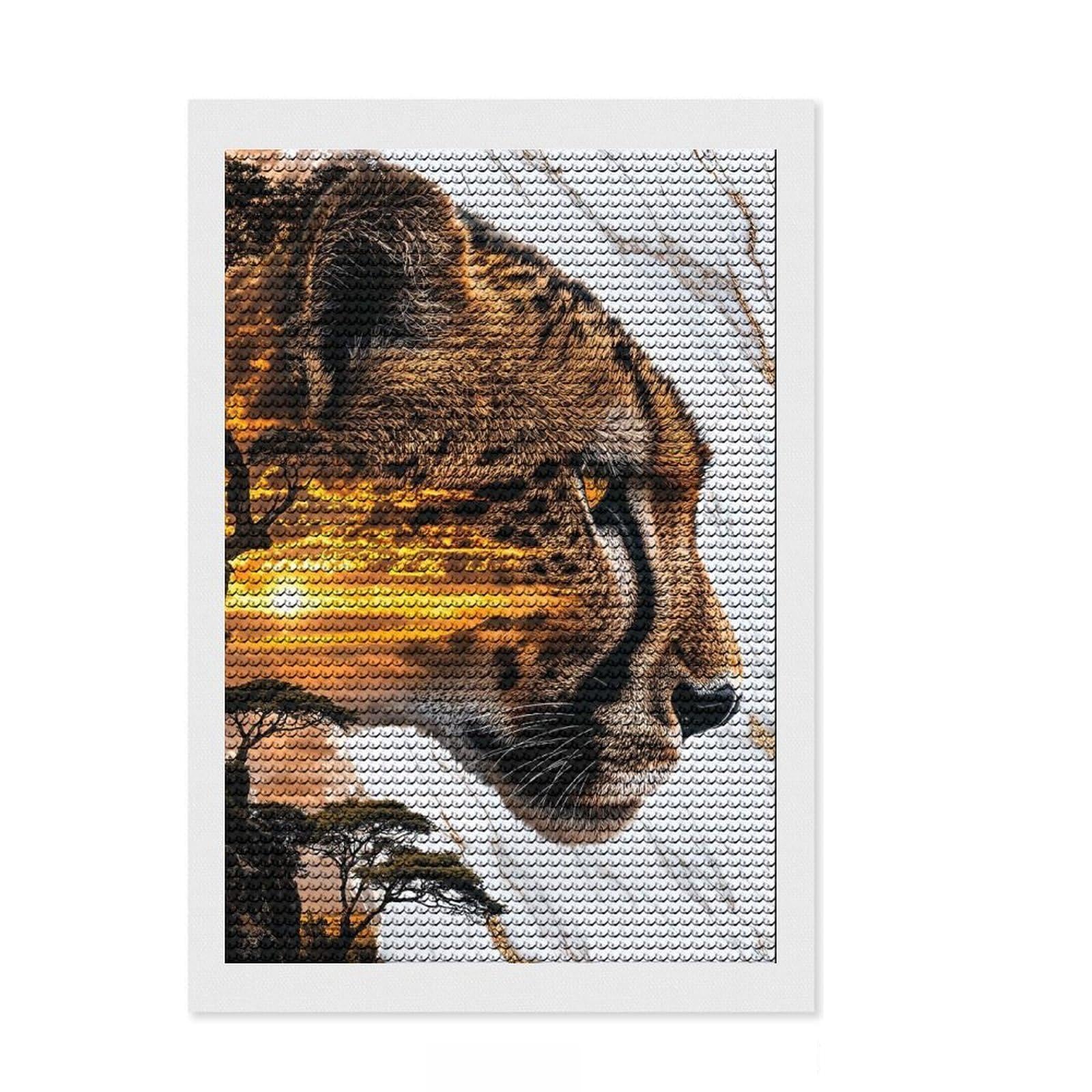 Junmoney Celestial Prowler of The Savannah Round Drill Diamond Painting 8"x12", for Adults, Neat Printed Canvas, Holiday Gift Idea, Boho Decor, with Tool Kit