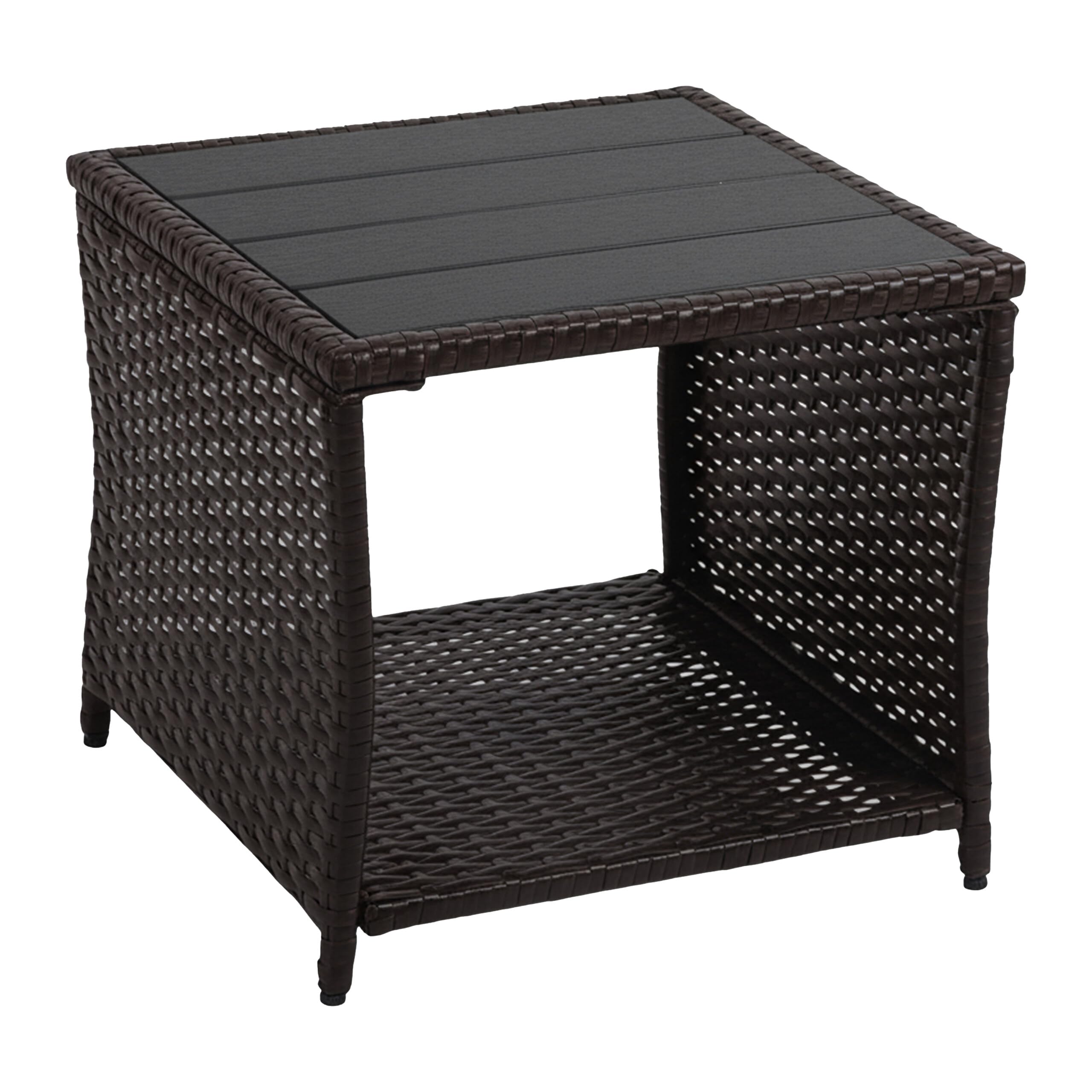 Relaxdays Table de Balcon carrée, H x L x P 40 x 45 x 45 cm, polyrotin/WPC/Acier, Marron, pour extérieur