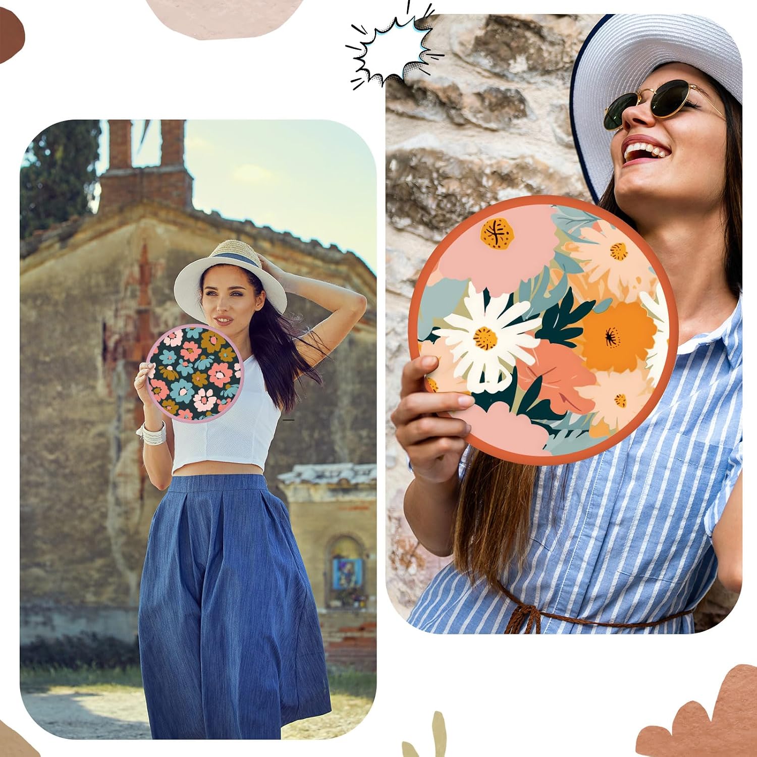 Gejoy 24 Pieces Morandi Style Foldable Fan Handheld Compact Cooling Fans Multi Role Round Fans for Outdoor Games for Women Man Daily Use Festival Wedding Party Favors Decorations Portable, 8 Style