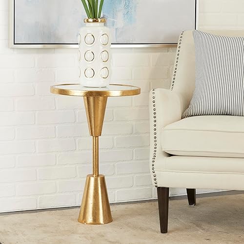 Miniatura 5 de Deco 79 Acento de metal contemporáneo, mesa auxiliar de 16 x 16 x 24 pulgadas, color dorado