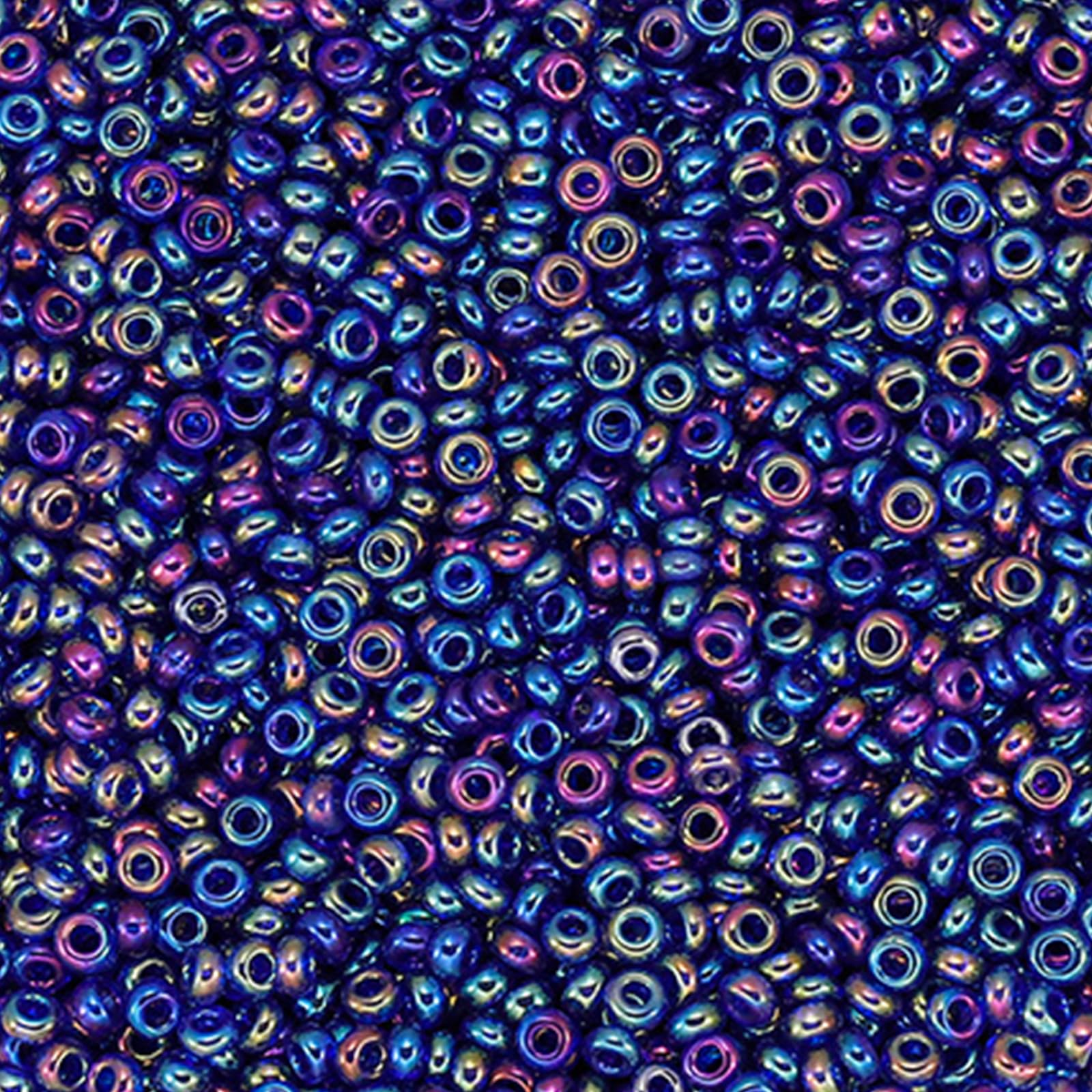 1 Pack 2mm Royal Blue Iridescent Seed Beads, Small Glass Craft Beads for Crafting, Bracelets, Keychain Making, About 1800Pcs