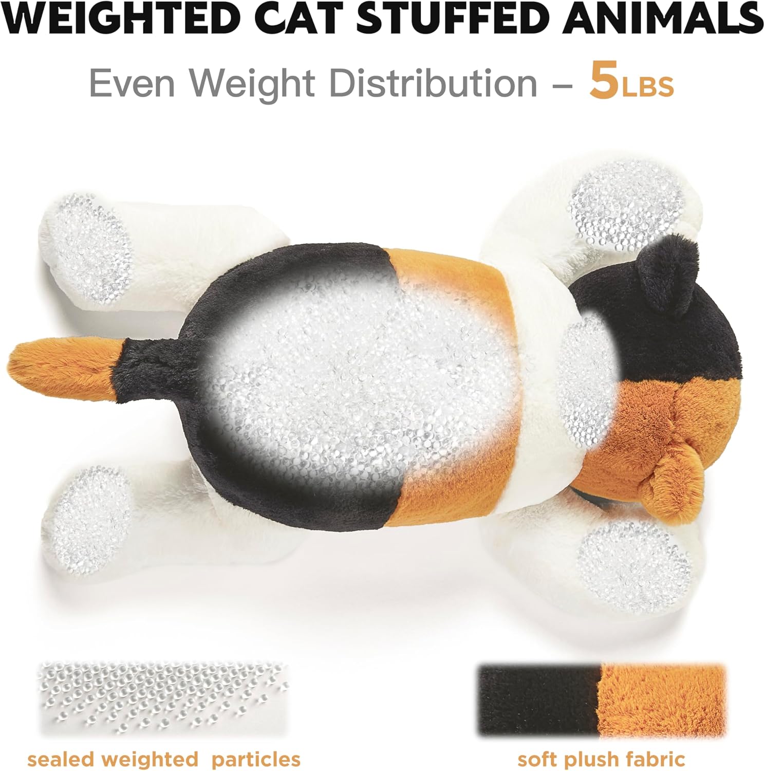 IKASA 5 lbs Weighted Stuffed Animal Calico Cat Plush Toy,Giant Large Big Soft Kitten Toys,24 inches Huge Size Cute Fat Plushie,Gifts for Kids Boys