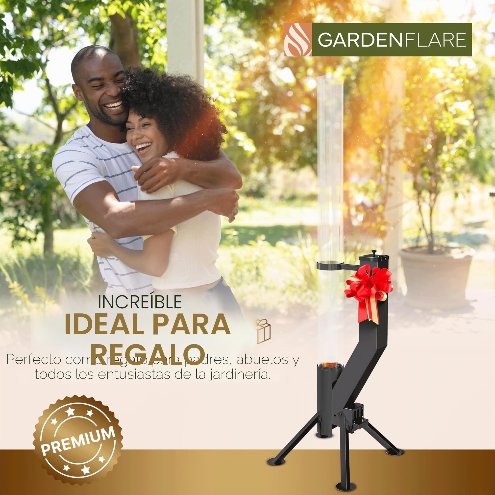 GARDENFLARE Fogón sin humo, tubo de fuego de pellets de madera para exteriores, chimenea de acero inoxidable para ambiente en tu patio, porche y jardín (negro mate, premium)