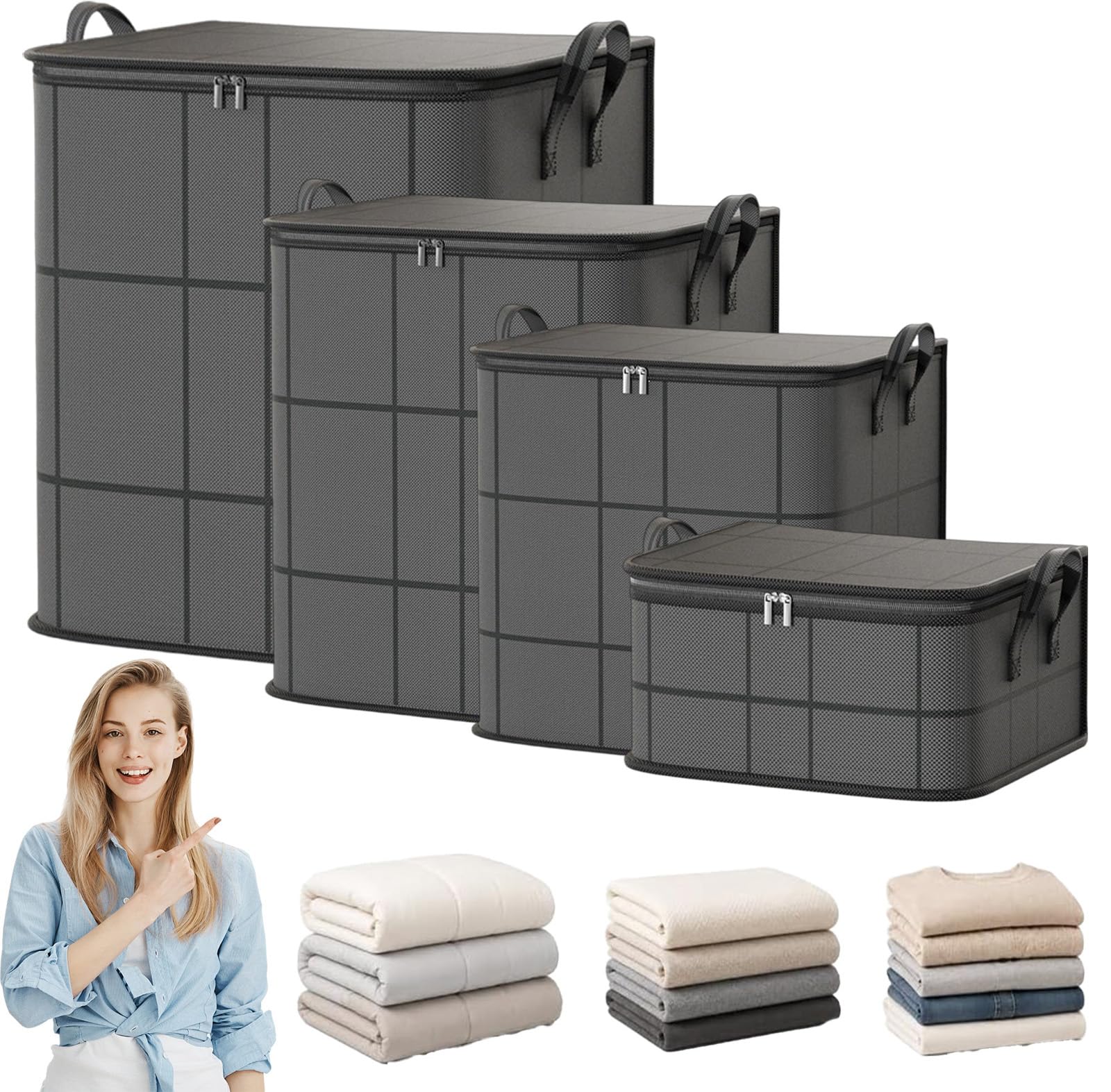40L-180L Capacity Spacious Moving Storage Bin, Zippered Organizer (4PCS)