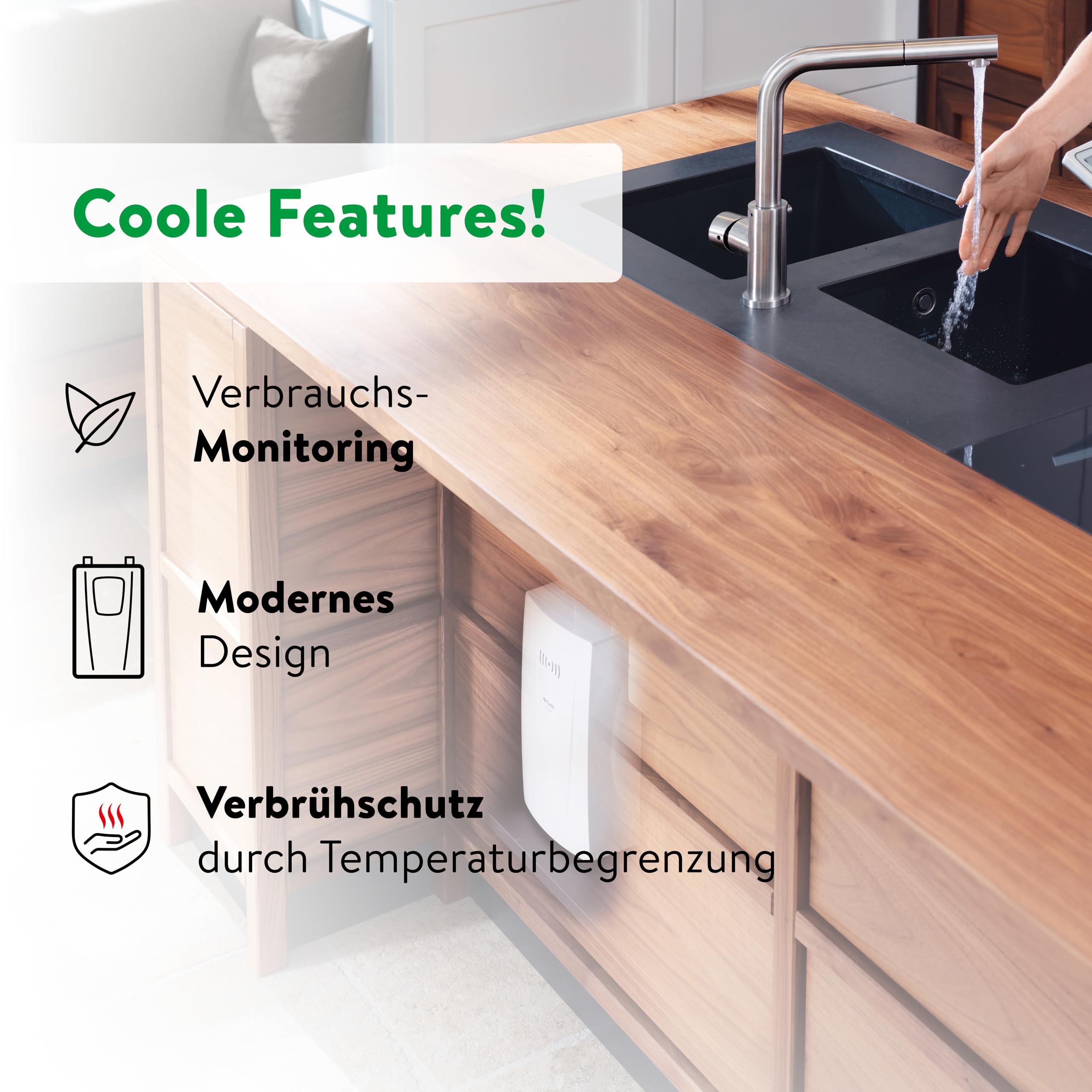 CLAGE CFX-U elektronischer Küchen-Durchlauferhitzer, 11–13,5 kW 400V, mit Fernbedienung, komfortable Temperatureinstellung, schlankes Design zur Untertischmontage, VDE-GS geprüft [Energieklasse A]