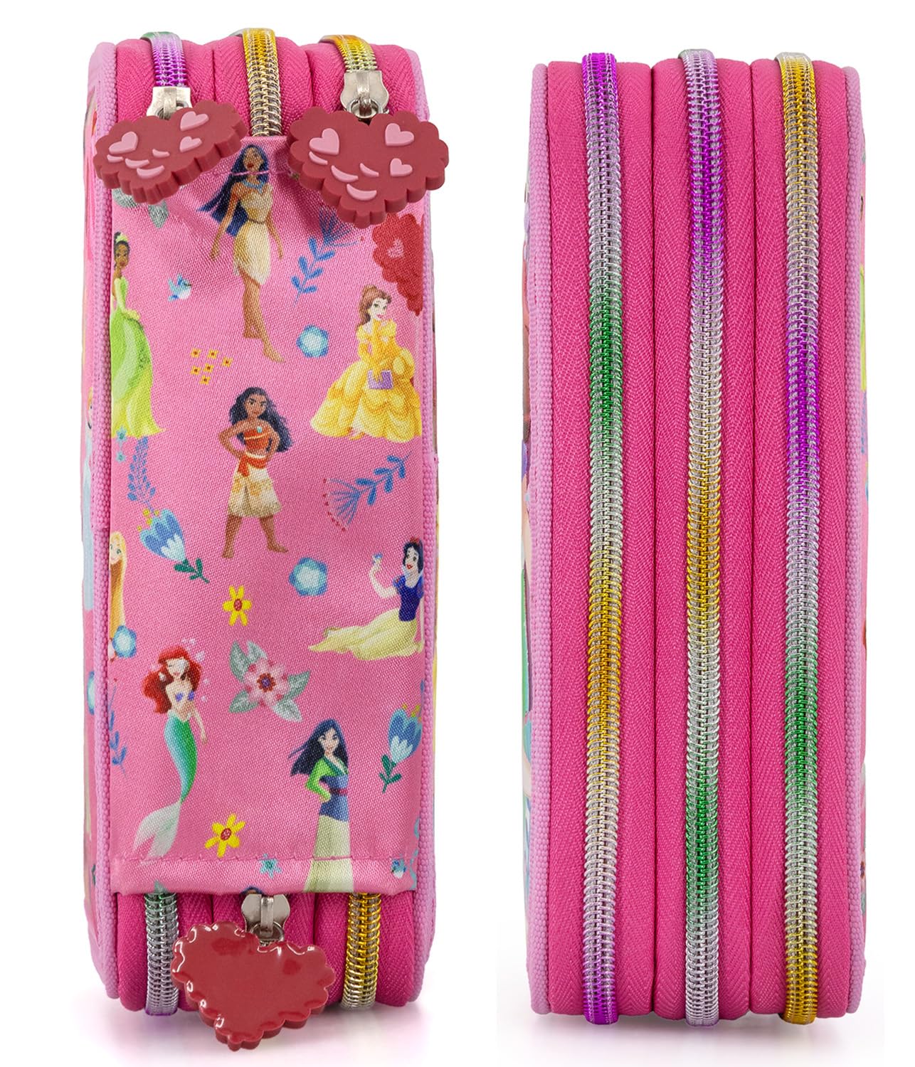 Plumier Triple 45 Piezas para Disney Princesas Fan – Estuche Escolar Completo con Bolígrafos Gel Borrables, Lápices 4.0 mm, Rotuladores, Tijeras, Pegamento – Ideal Primaria y Regalo niña Clondo