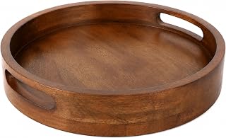 ALPHA Living HOME Round Wooden Tray 12 Inch Walnut Serving Platter