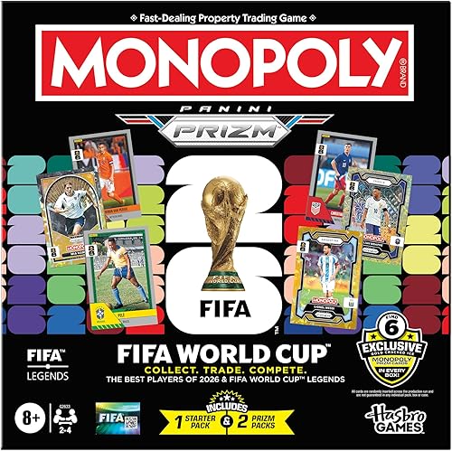 Monopoly Panini Prizm: Juego de mesa de fútbol de la Copa Mundial de la FIFA I con Monopoly Panini Prizm FIFA World Cup 2026 Trading Cards I a