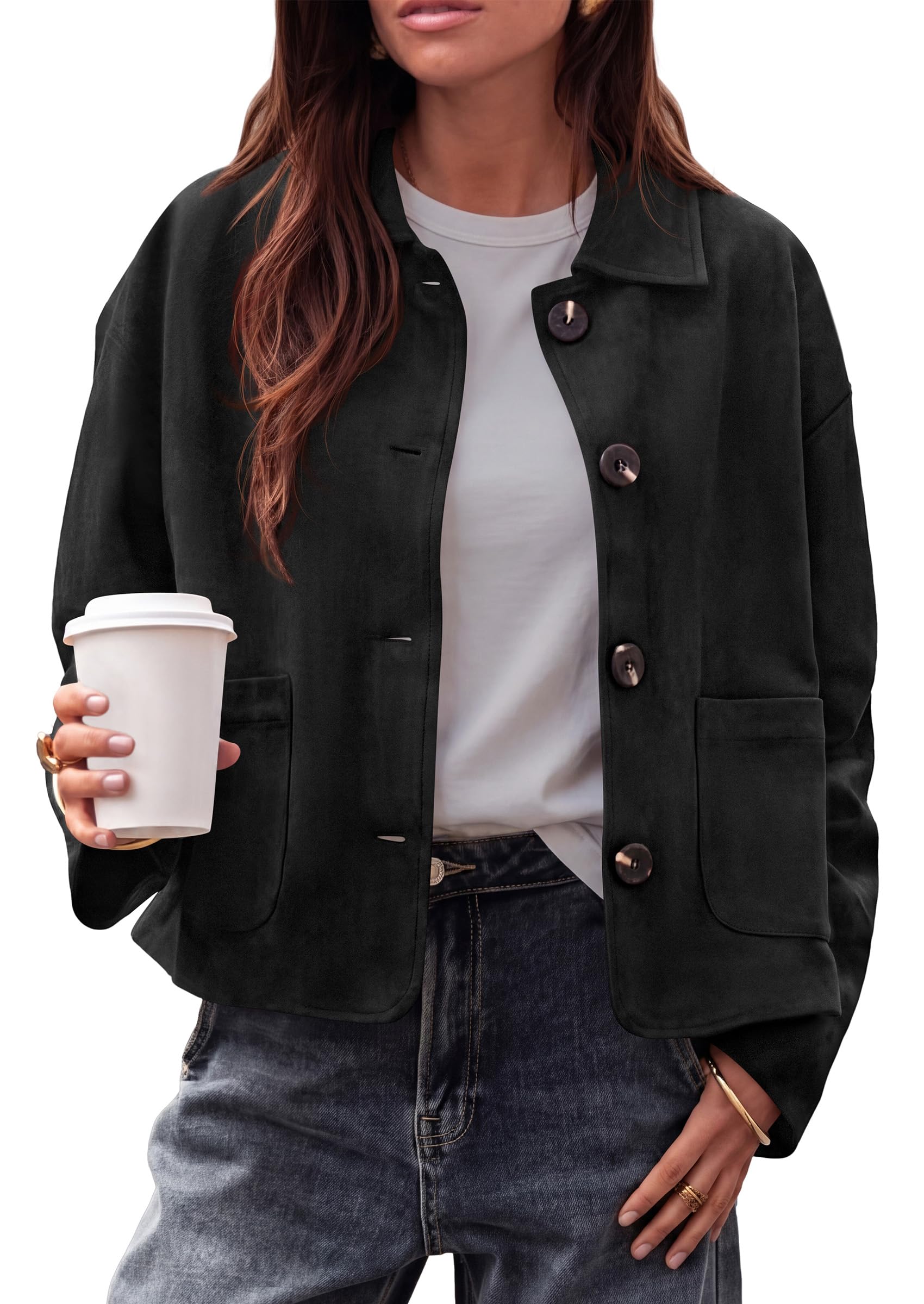 PRETTYGARDEN Faux Suede Casual Cropped Fall Jacket for Women Trendy 2026