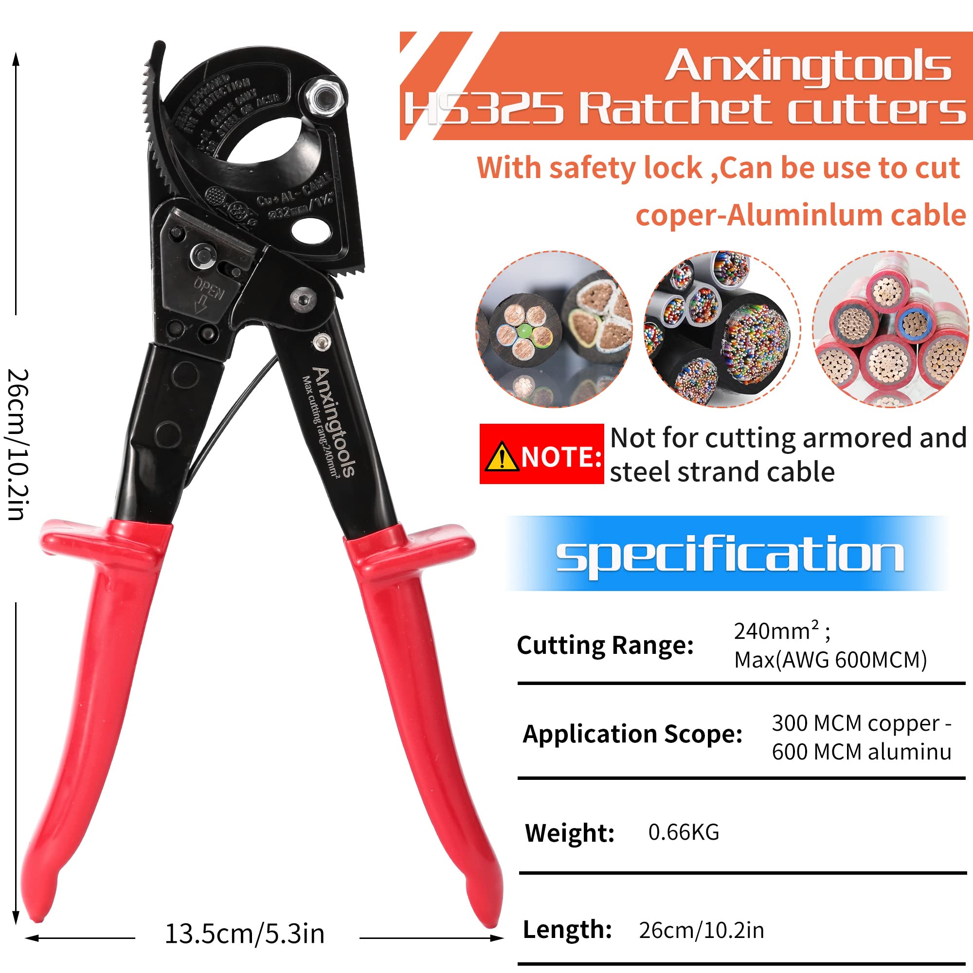 HS-325A Wire Cutter Heavy Duty Ratchet Cable Cutter Cable Cutter Up To