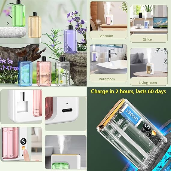 Automatic Aromatherapy Diffuser, Wall Mounted Essential Oil Diffuser, Intelligent Electric Aromatherapy Diffusers for Homee, Rechargeable 5 Mist Modes Aromatherapy Diffusers (Gardenia)