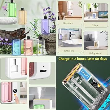 Automatic Aromatherapy Diffuser, Wall Mounted Essential Oil Diffuser, Intelligent Electric Aromatherapy Diffusers for Homee, Rechargeable 5 Mist Modes Aromatherapy Diffusers (Gardenia)