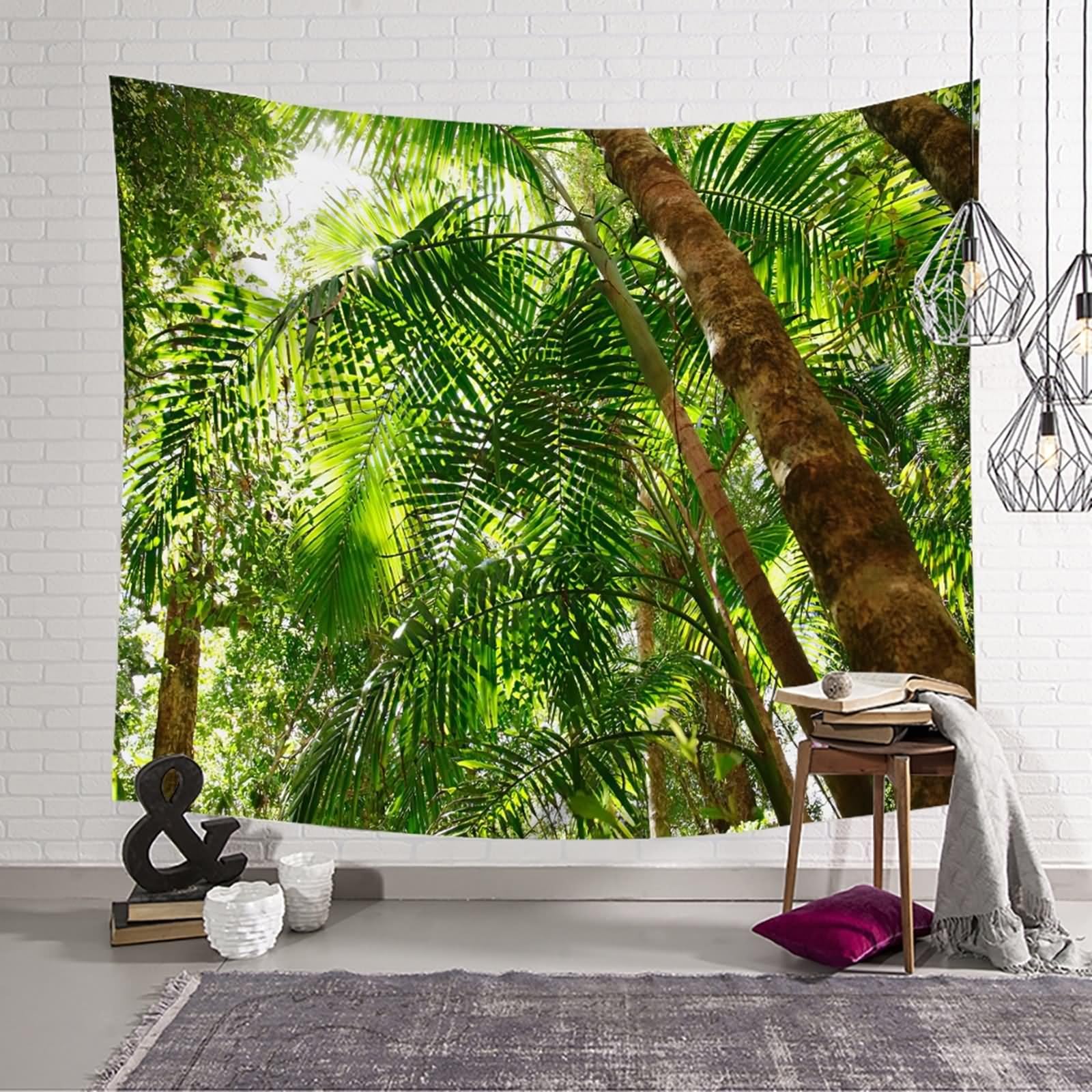 Aotiwe Rustykalny gobelin ścienny, gobelin boho zielone tropikalne liście gobeliny do sypialni 200 x 200 cm