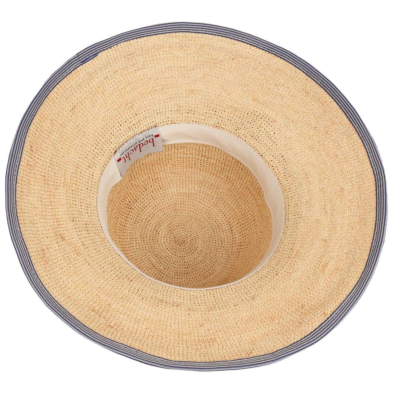 Mialina Crochet Raffiahut Glockenhut Schlapphut Sombrero de paja para mujer, sombrero de verano, sombrero de sol para mujer, hecho en Italia con forro, cinta de grogrén, primavera-verano