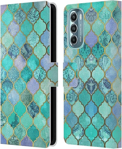Head Case Designs Officially Licensed Micklyn Le Feuvre Mint Green Moroccan Leather Book Wallet Case Cover Compatible with Motorola Moto G Stylus 5G