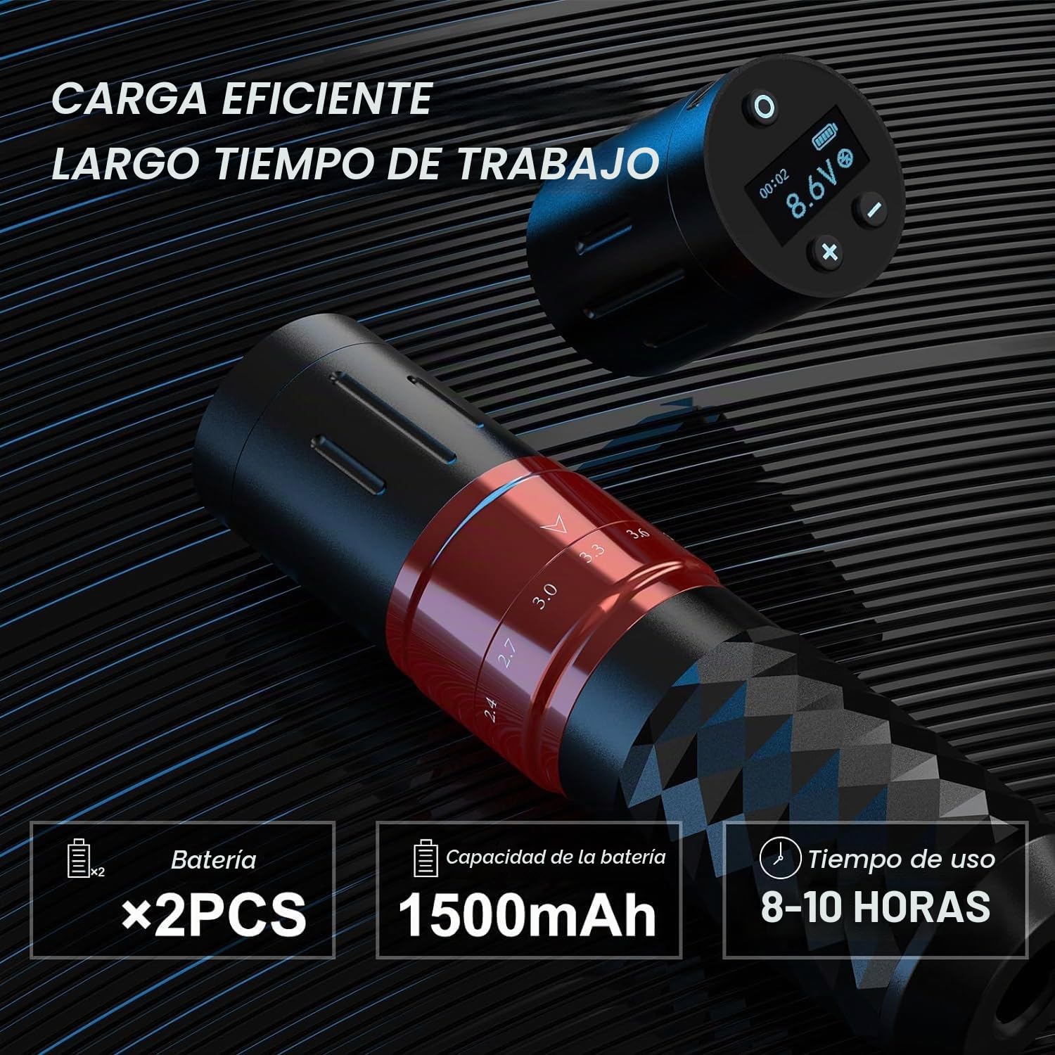 Solong Máquina de Tatuaje Kit Completo- 2 Baterías Inalámbrica Pistola de Tatuaje con Pantalla OLED 40pcs Agujas de Cartucho, 30ML Tinta Negra para Principiantes Artistas del Tatuaje SLE75KITEU-1