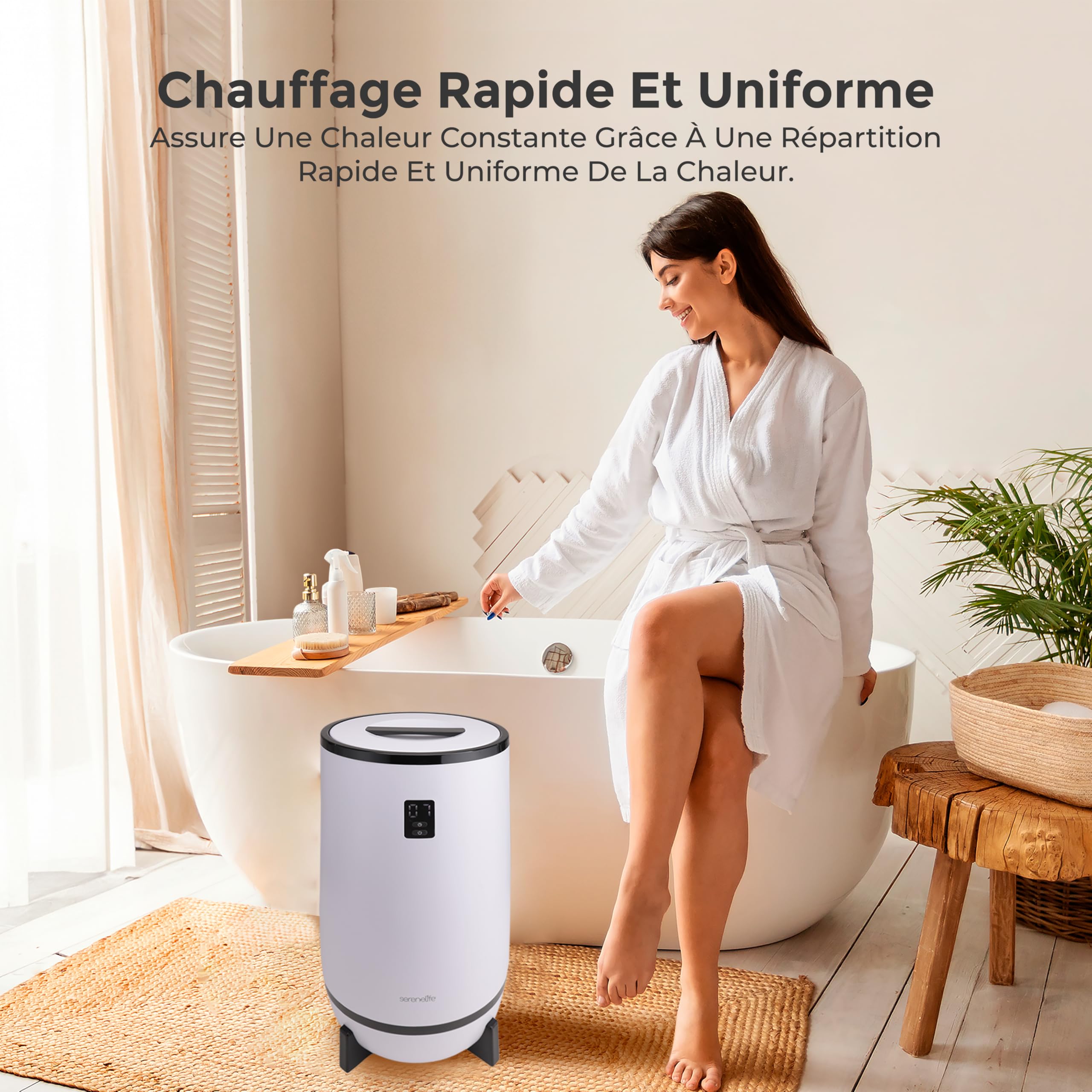 SereneLife Chauffe-Serviettes de Luxe – Seau Chauffant pour Salle de Bain | Arrêt Automatique | Support pour Disque Parfumé | Convient à 2 Grandes Serviettes