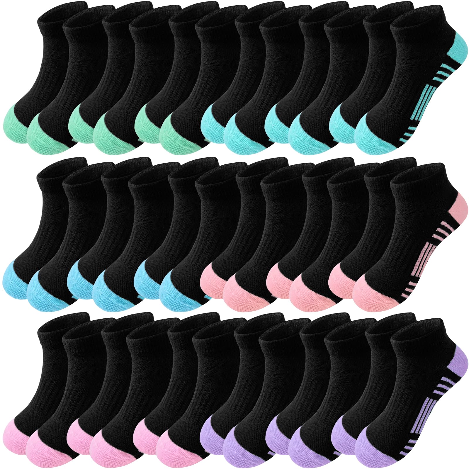 Bemeol 18 pares de calcetines de tobillo para niñas, para correr, atléticos, de corte bajo, para niños pequeños y grandes