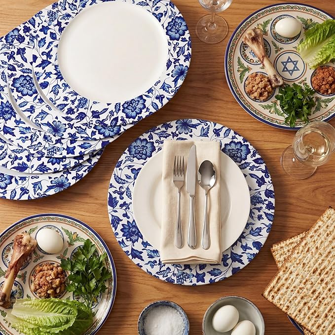 6 Platos Cargadores de Porcelana Azul y Blanca para Pascua Redondos 33 cm miniatura 2