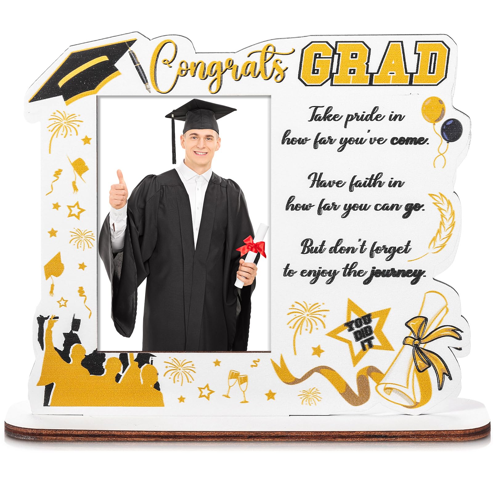 Yaomiao Class of 2026 Graduation Picture Frame Wooden Graduate Small Cap Photo Display Holder with Blessing Words for Kindergarten Preschool High
