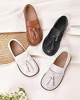 Vista 4 de Coutgo Mocasines para niñas, uniforme escolar, zapatos de vestir, con borlas, zapatos planos para caminar