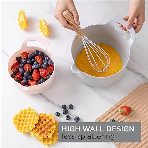 Vista 45 de COOK WITH COLOR Nesting - Juego de cuencos de plástico para mezclar con boquillas y asas, color rosa, 4 piezas antideslizantes