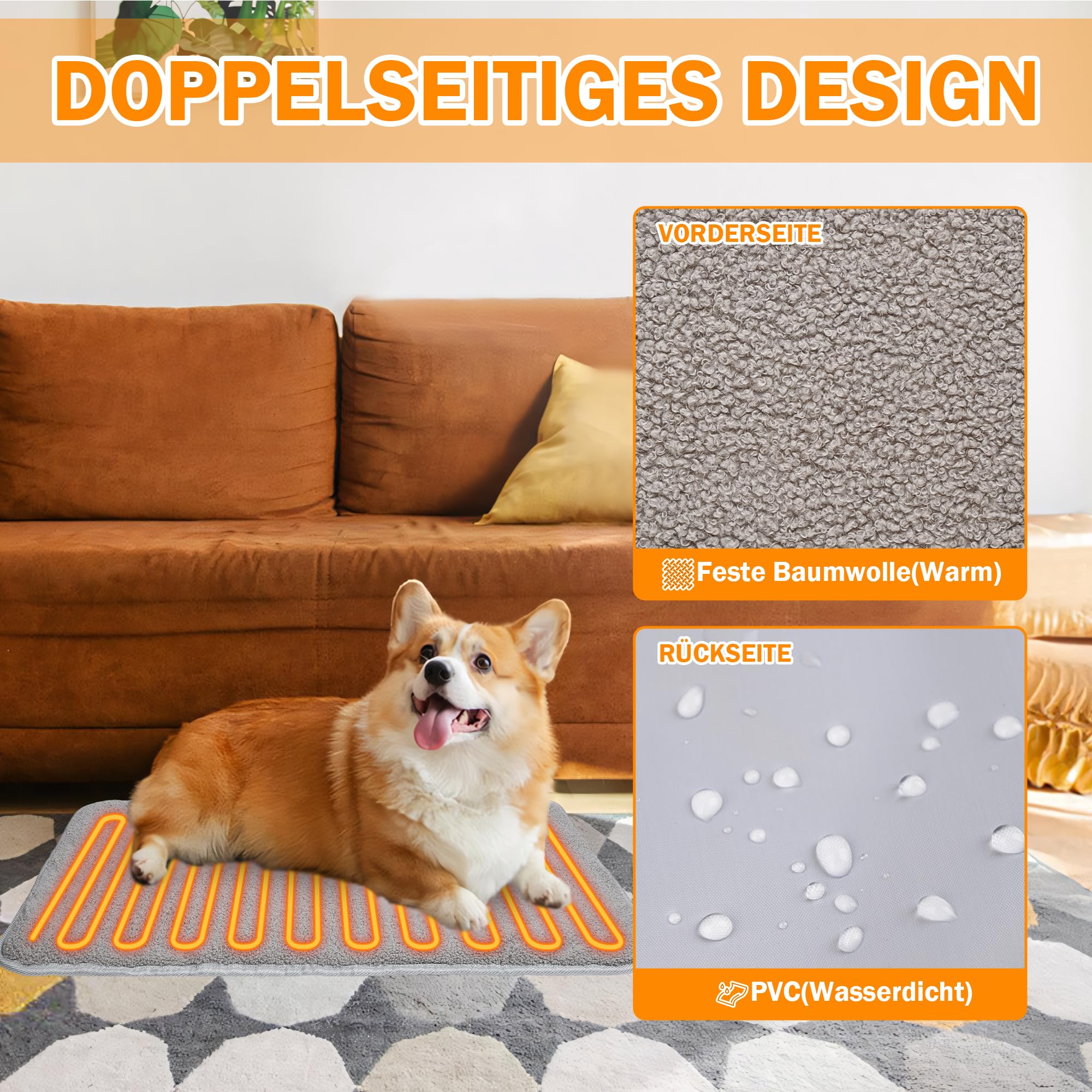 TEOV Cuscino riscaldante per animali domestici, per cani e gatti, 60 x 90 cm, temperatura 20 °C e 4 tempi, regolabile