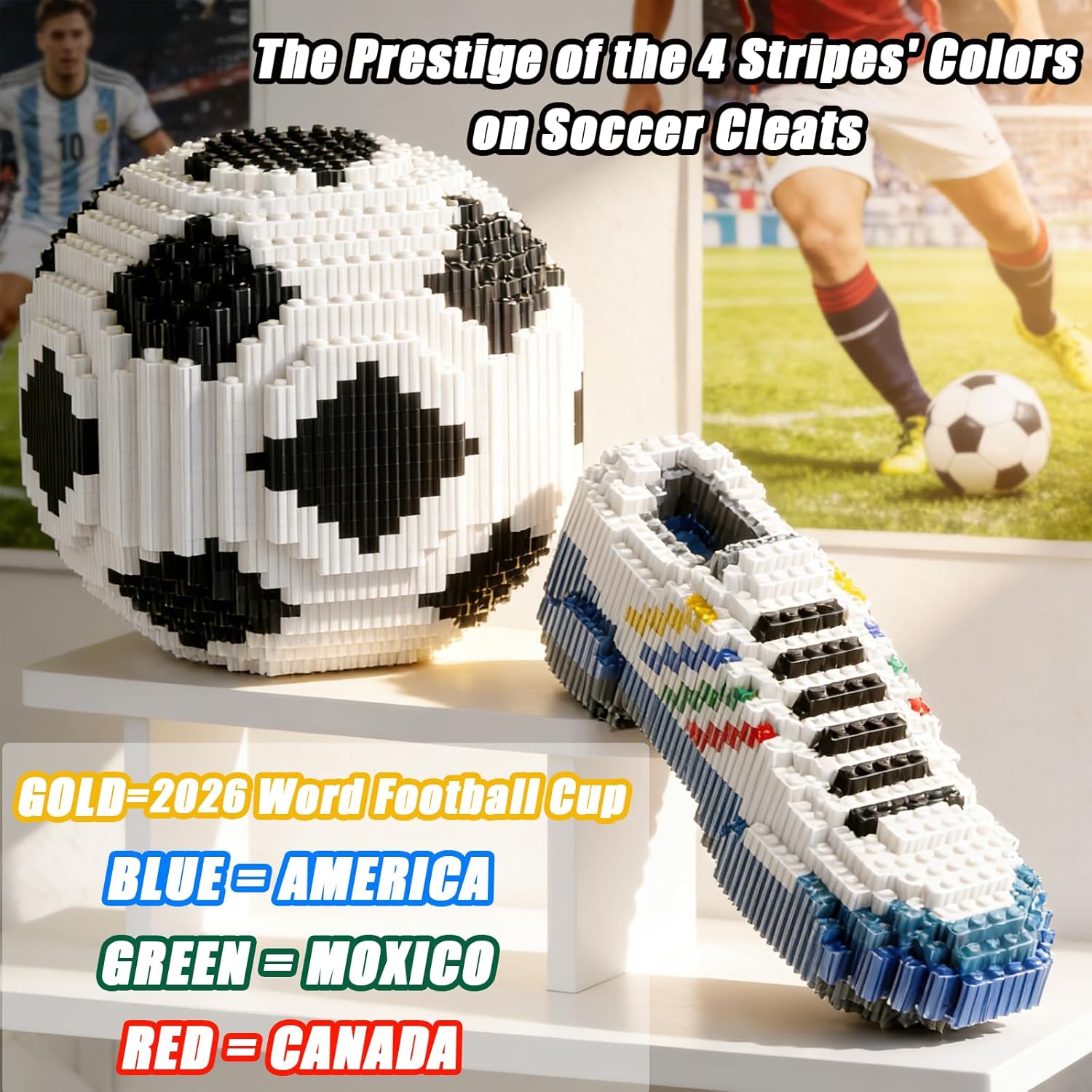 2026 New Soccer Ball with Sport Sneaker Building Block Set, Realistic Soccer, Luminous Crystal Shoe, Golden Stand STEM Bricks, DIY Educational Toy World Football Cup Gifts for Teen, Adult