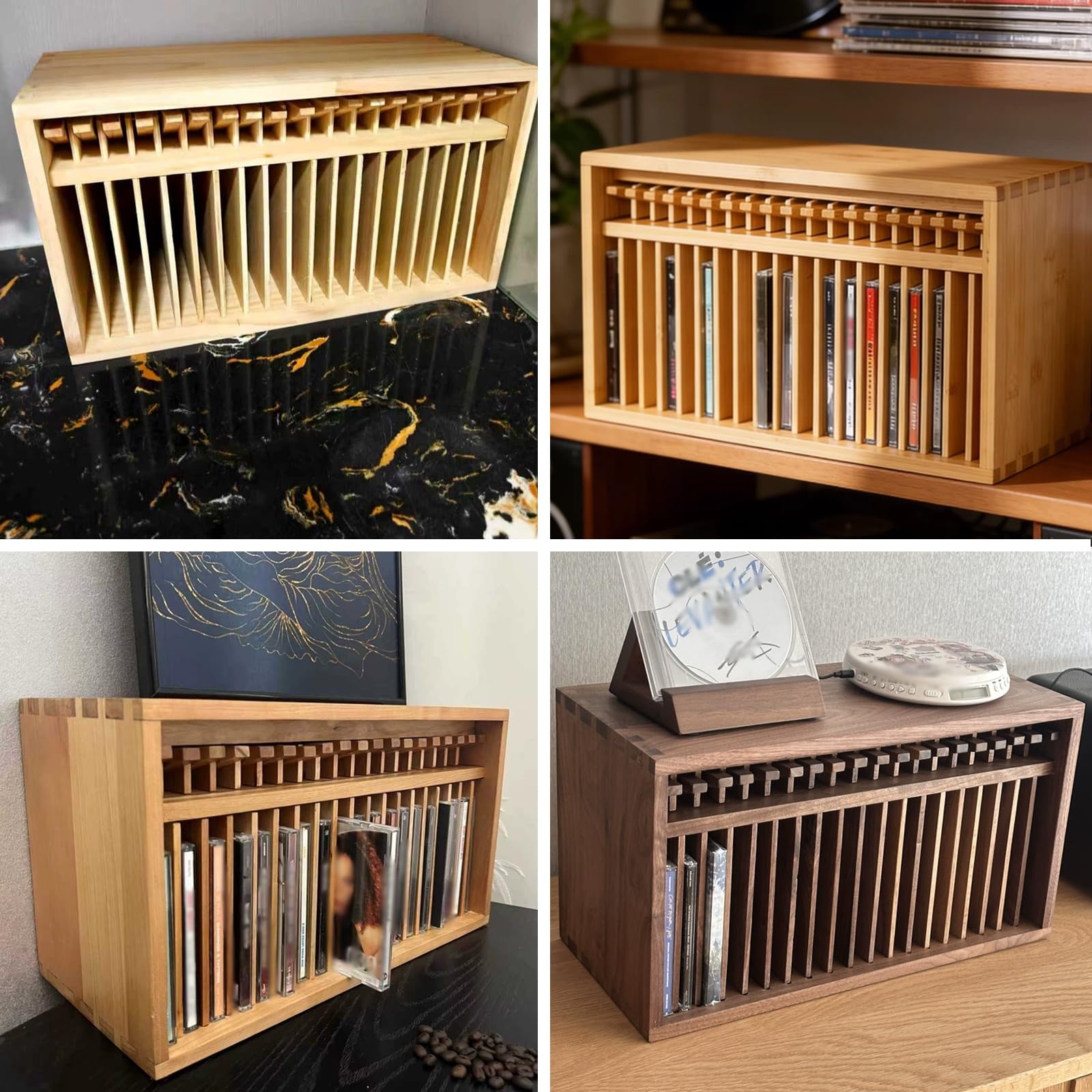 Scaffale porta CD in legno, 19 scomparti, organizer da scrivania per DVD e CD, stile vintage, ideale per casa e ufficio