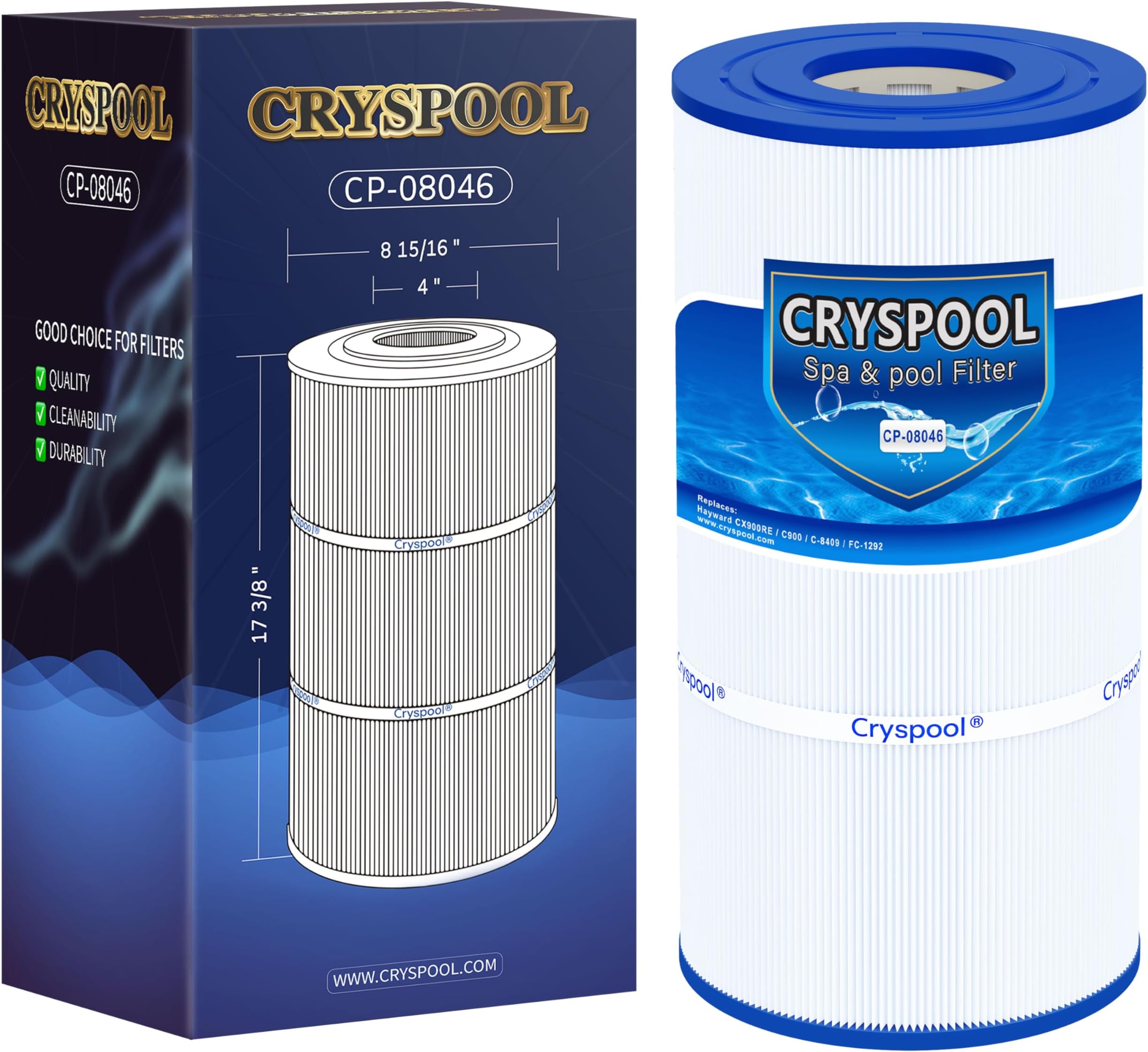 08046 Filter Compatible with Hayward C900, CX900RE, C-900, PA90, Posi-Clear PXC-95, C-8409, Ultral-B6, PP-B6, FC-1292, 90 Sq. Ft Pool Filter Cartridge, 1 Pack
