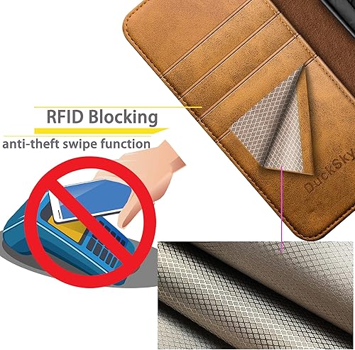 Miniatura 4 de Funda tipo cartera de piel auténtica para iPhone 11 con bloqueo RFID, 4 tarjeteros de crédito. Cuero auténtico. Funda protectora para iPhone 11 para