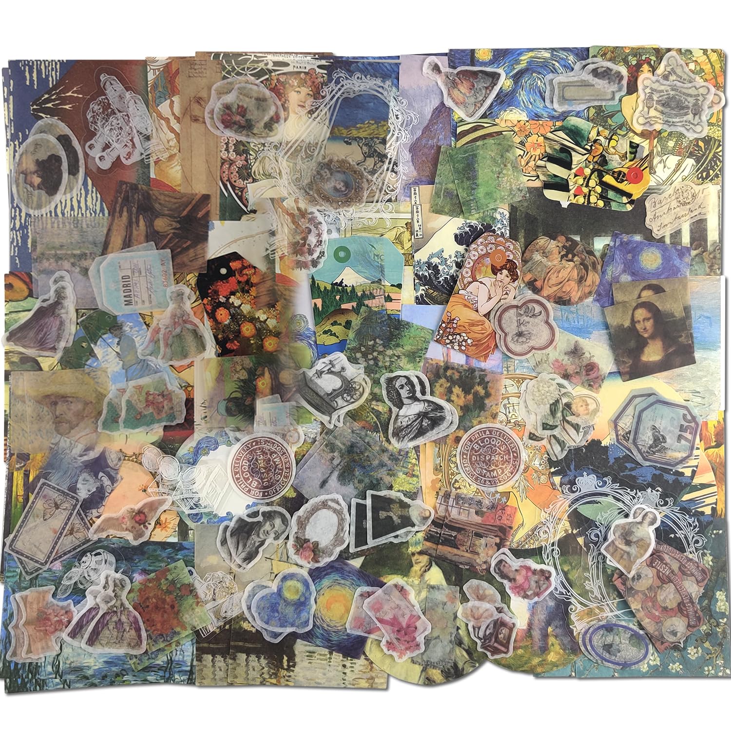 Pegatinas Scrapbooking Vintage Papel Stickers de Pinturas Famosas Retro Decorativas Adhesivas Aesthetic Encaje Washi Vintage para Álbumes de Recortes Bullet Journal Álbum Fotos Diario Scrapbook