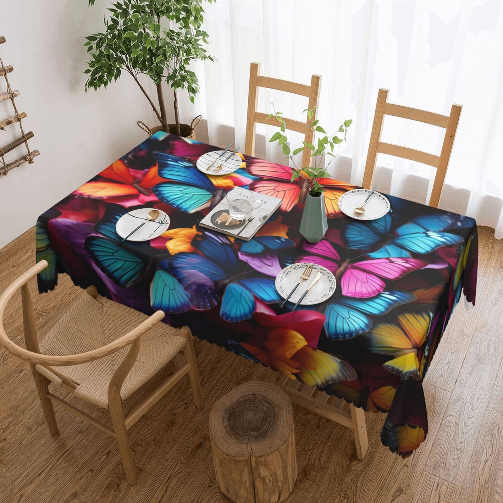 Nappes rectangulaires imprimées papillons colorés nappe lavable pour table carrée de jardin