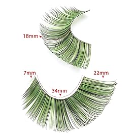 outopen 1 Pair Halloween Green Lashes Green Colored Eyelashes Green Cosplay Lashes 22mm Long Green False Eye Lash Costume Party Dramatic Look Lashes