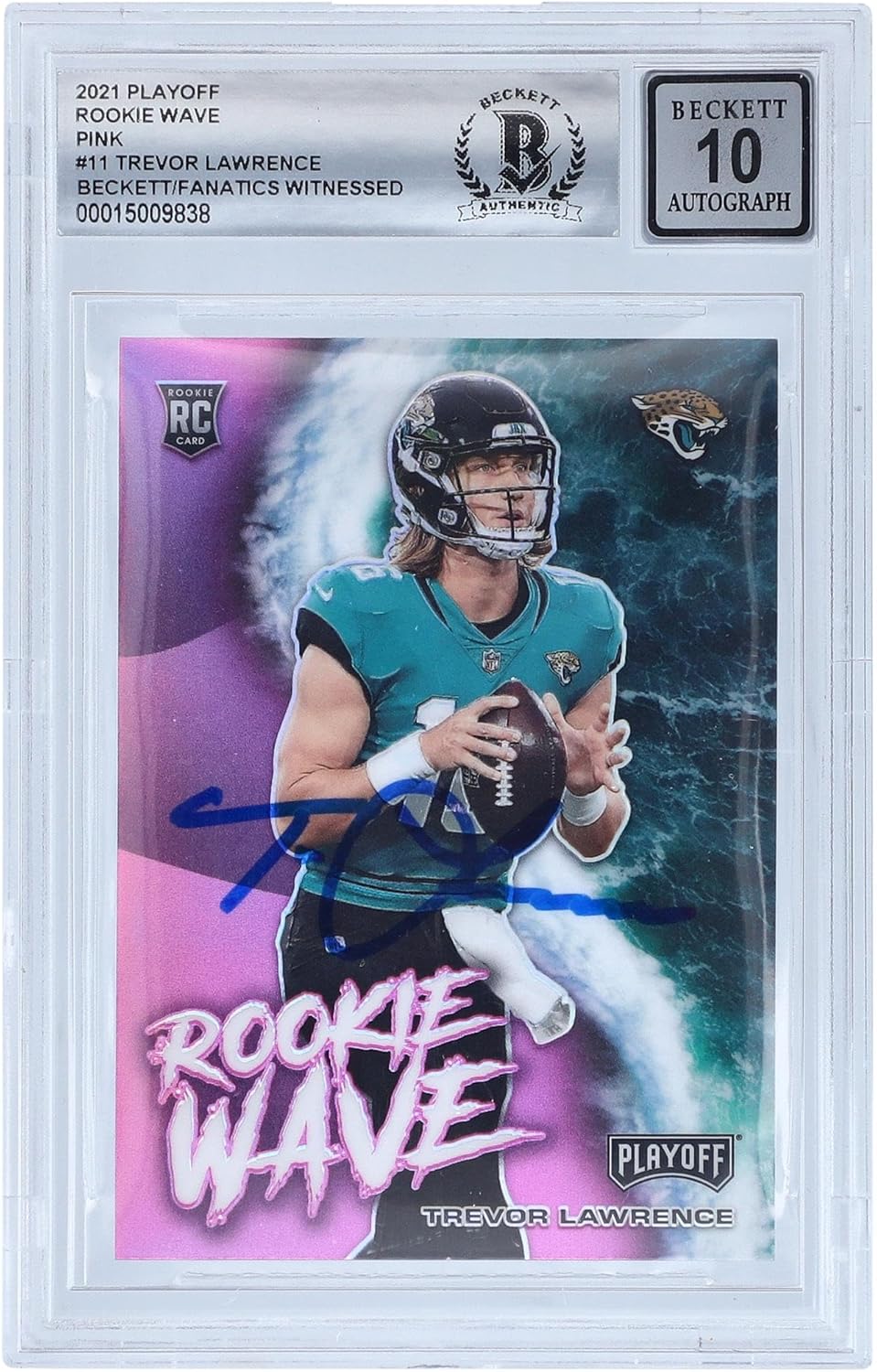 Trevor Lawrence Jacksonville Jaguars Autographed 2021 Panini Playoff Rookie Wave Pink #RW-TLR Beckett Fanatics Witnessed Authenticated 10 Rookie Card - Football Slabbed Autographed Rookie Cards
