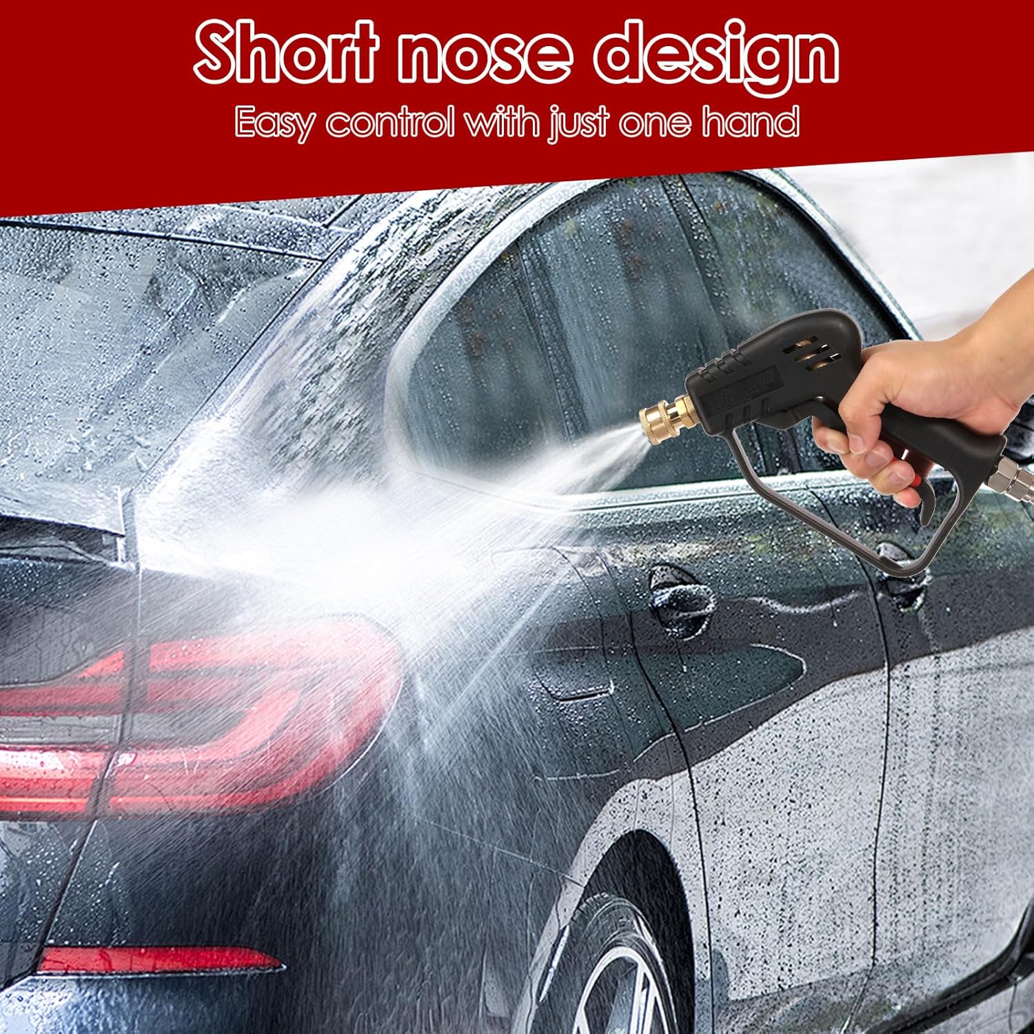 Short Pressure Washer Gun 4000 PSI High Power Washer Spray Gun, Foam Gun for Pressure Washer with 3/8'' Swivel for Extension Wand and Hose (Black)