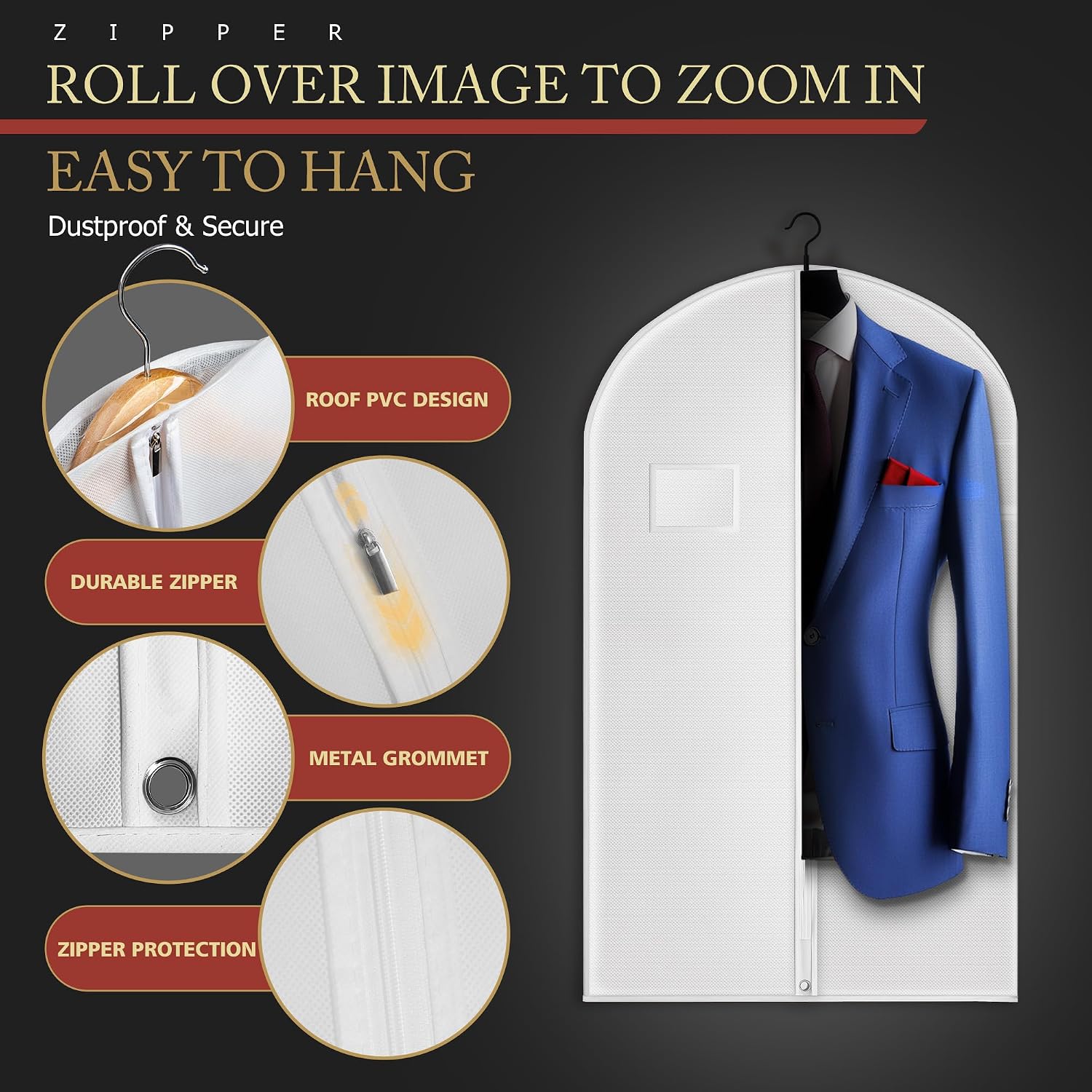 Hleelomi 10 Pack 40-in Garment Bag for Hanging Clothes Suit Bag White image 2