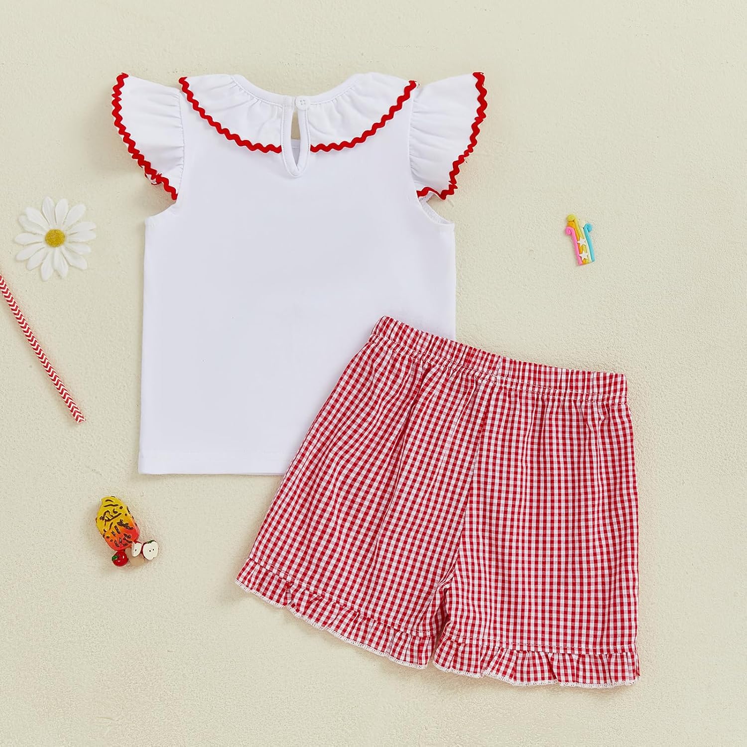 Toddler Baby Girl Summer Clothes Letter Print Flying Sleeve Shirt Top Plaid Shorts Set Cute Back to School Outfit - Image 6