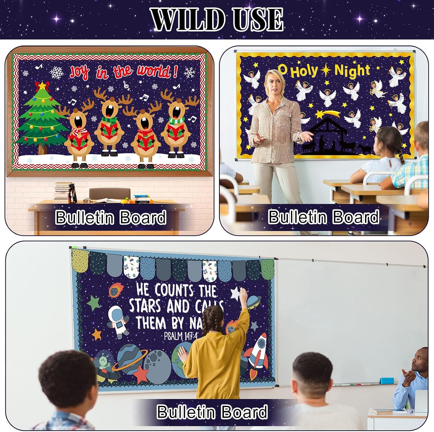 Outer Space Bulletin Board Roll Reusable Waterproof Erasable Night Sky Non-Woven Fabric Bulletin Board Fade Resistant Wrinkle Resistant Galaxy Planet Poster for Classroom Decor Wrap Craft 15.5" x40ft