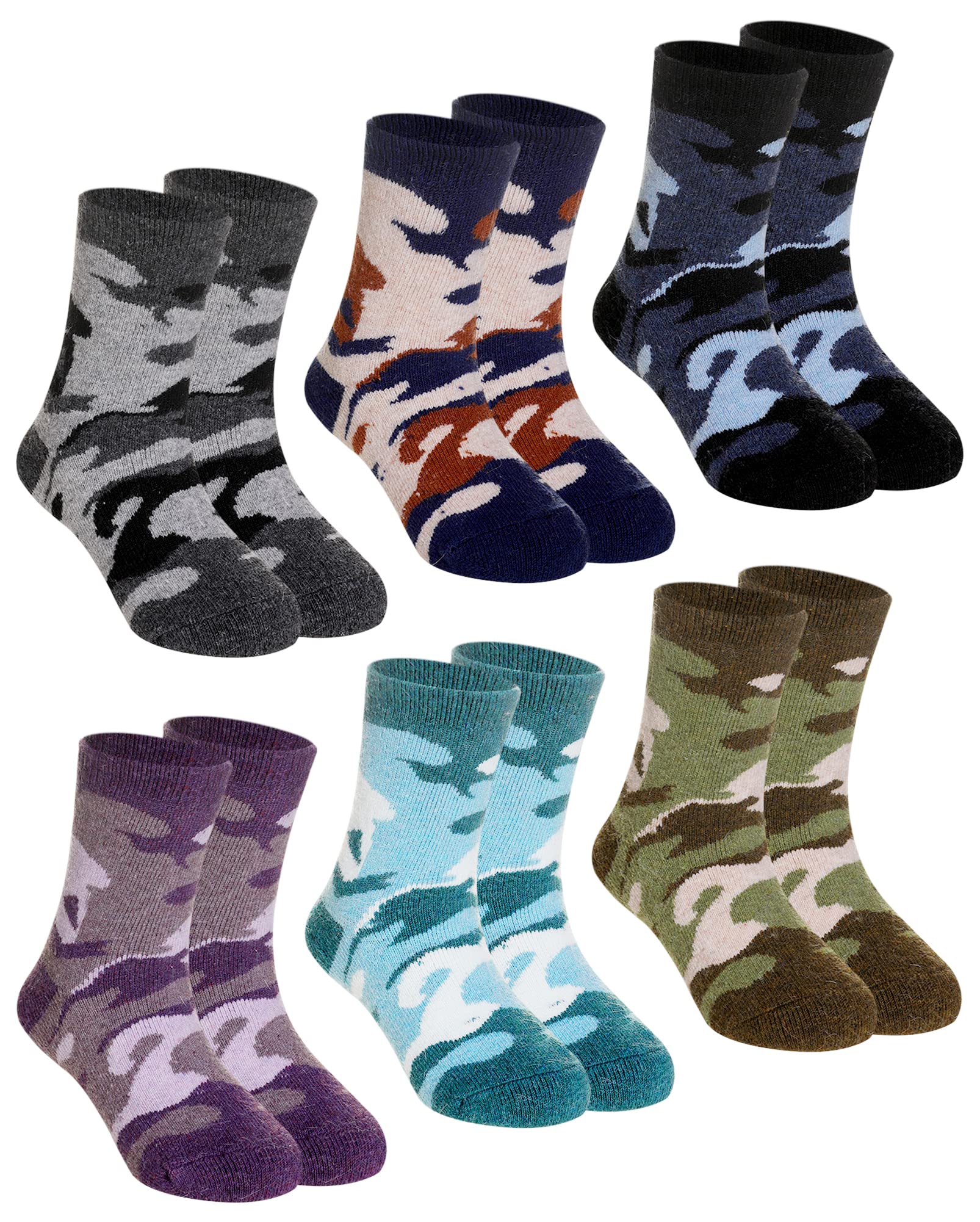 DoSmart Children's Winter Warm Wool Solid Color Socks Kids Boy Girls Hiking Thermal Boot Crew Socks 6 Pairs
