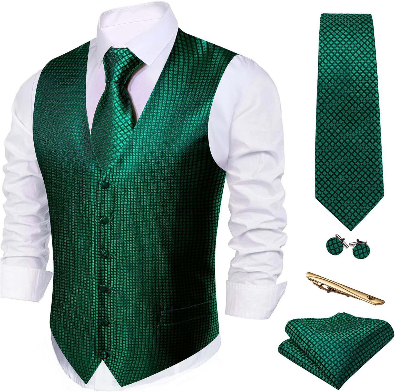 Formal Men Vest Paisley Jacquard Silk Tie Suit Waistcoat Set Wedding 5PCS