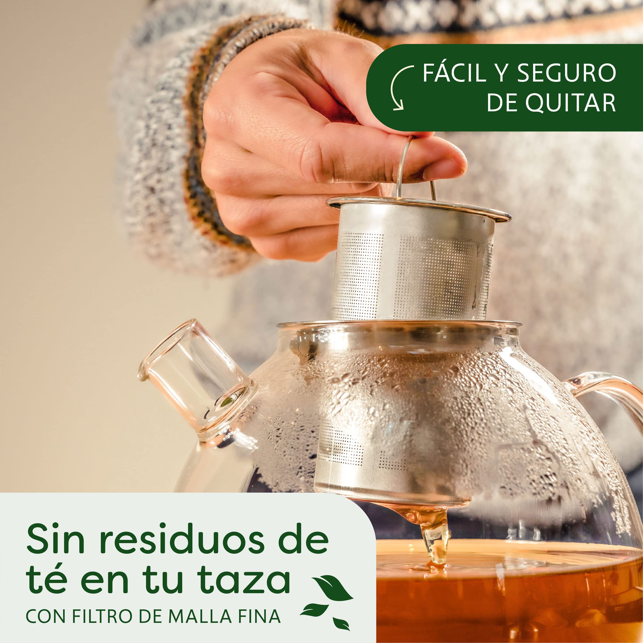 Cosumy Tetera de Cristal con Calentador de Vela - 1.5l - Con Filtro - Apta para Lavavajillas - resistente al calor