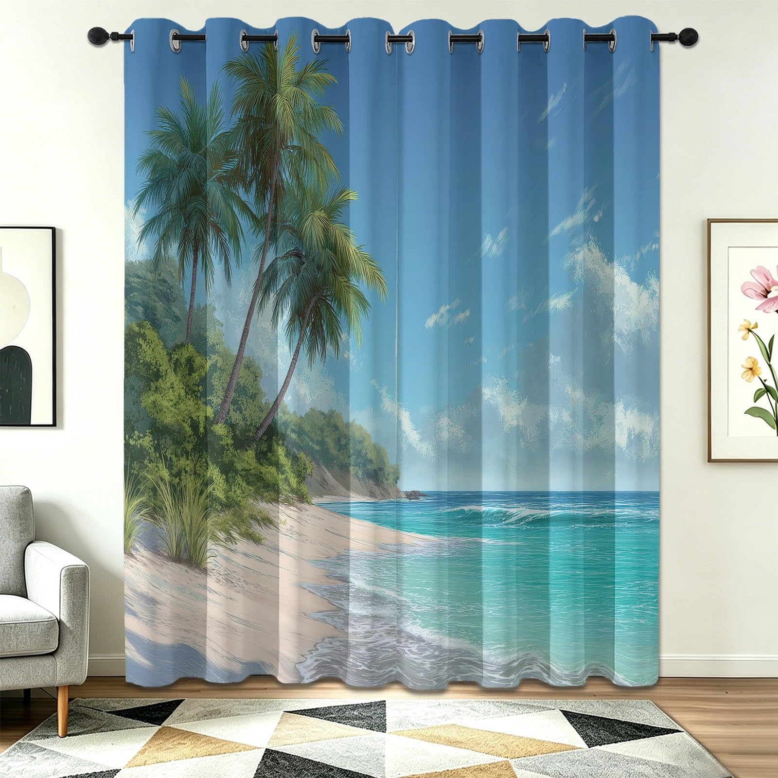 Rideaux bleu style tropical 117x183 cm pour un salon lumineux et apaisant