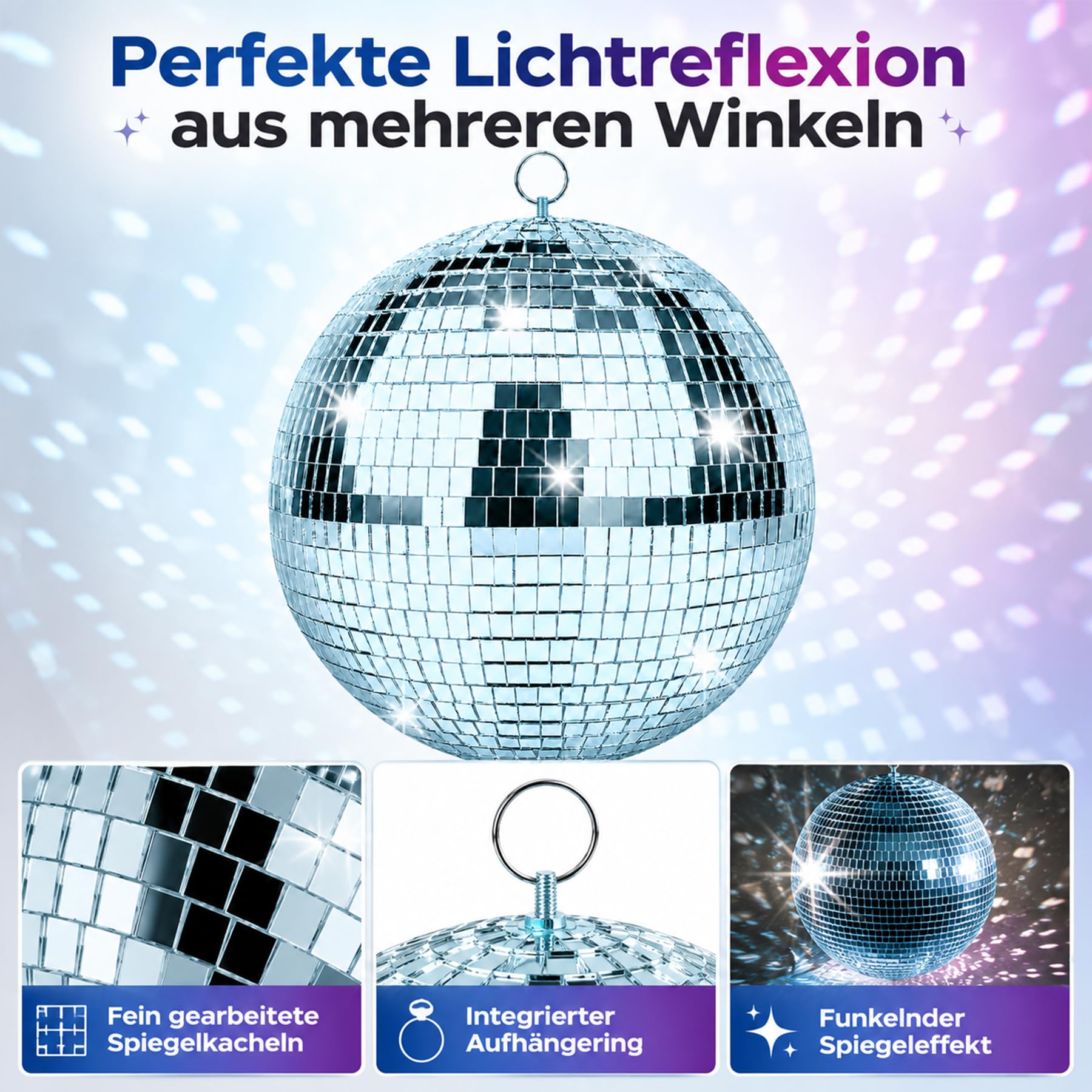 Boule disco de 25 cm - Boules disco à suspendre - Boule de miroir de 25 cm avec mini miroir autocollant et crochet autocollant - Boules de miroir - Boule disco - Boule de miroir - Boule disco idéale