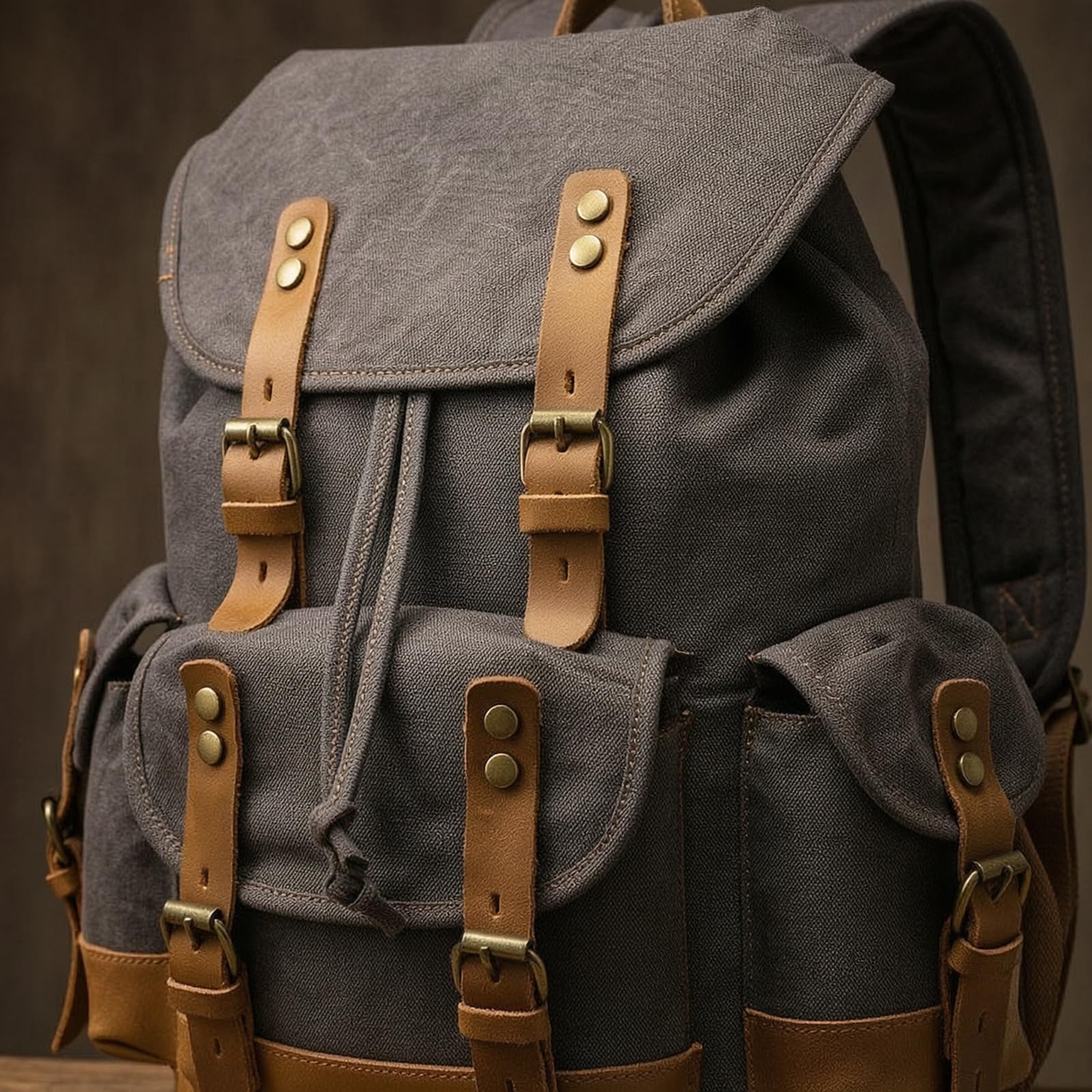 Zaino in Tela Vintage Zaino con Tasche Esterne Robusto Borsa per il Tempo Libero Libero, Array, Grigio