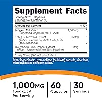 Vista 2 de Nutricost Tongkat Ali 1,000 mg 60 cápsulas - con Tribulus Terrestris y BioPerine, tapas vegetarianas, sin OMG, sin gluten, extracto potente