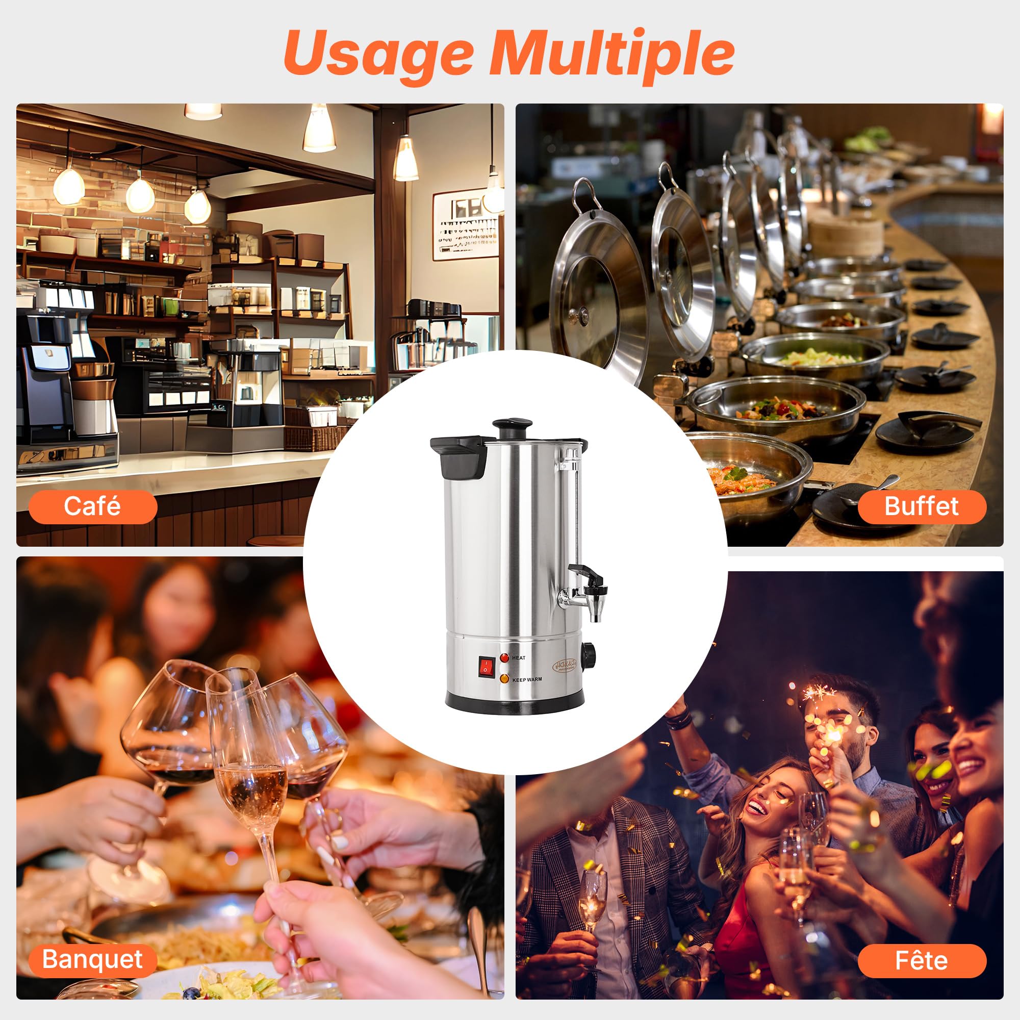 Hakka Percolateur à Café 7L/50 Tasses, Professionnelle Percolateur en Acier Inoxydable, Grand Distributeur de Café, Commercial Percolateurs électrique avec Indicateur de Niveau D'eau (Max: 5,7L)
