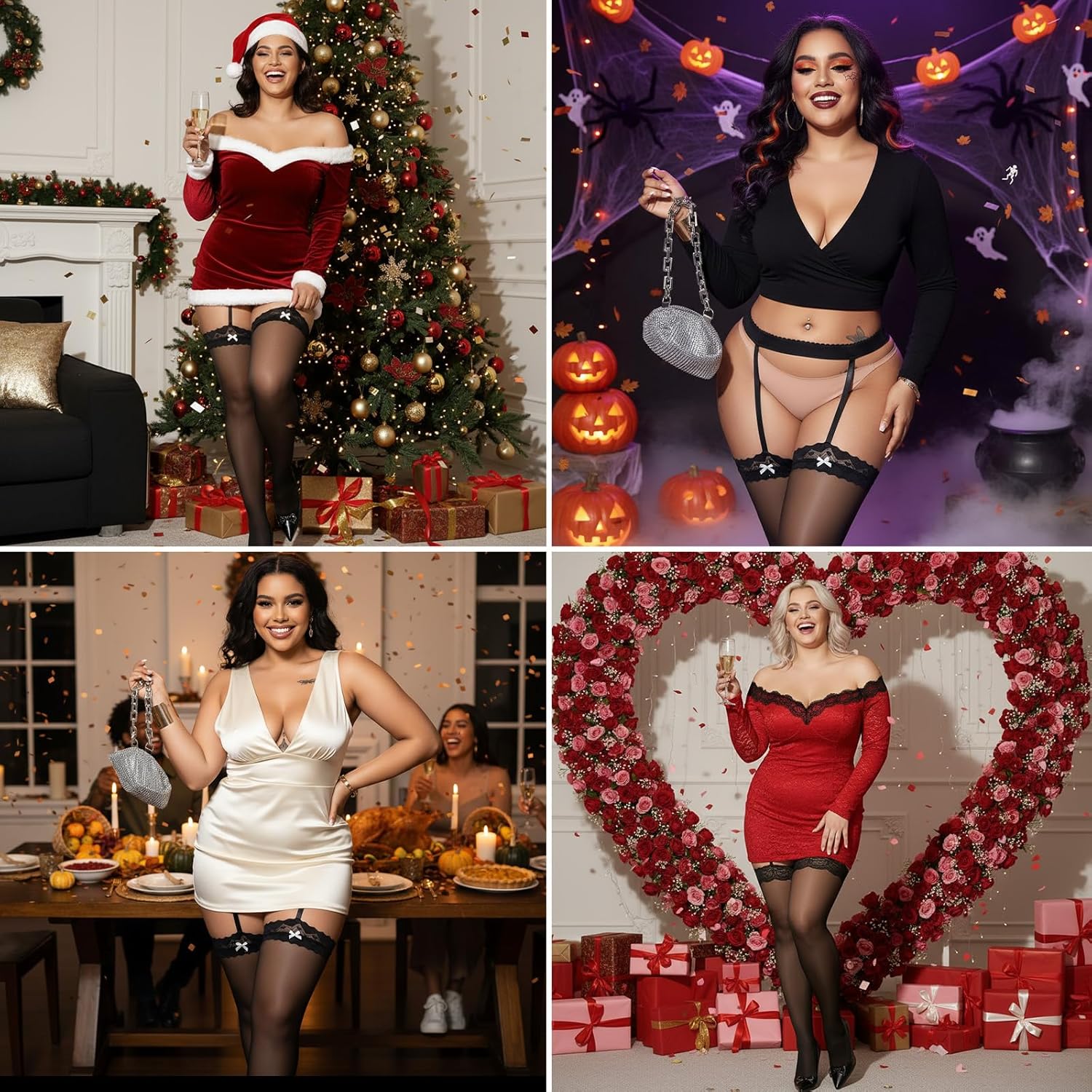 Black Plus Size Thigh High Stocks, Plus Size Stockings for Women with Bow, Sexy Semi Sheer Thigh High Stockings for Thick Thighs Women Lingerie - Image 2