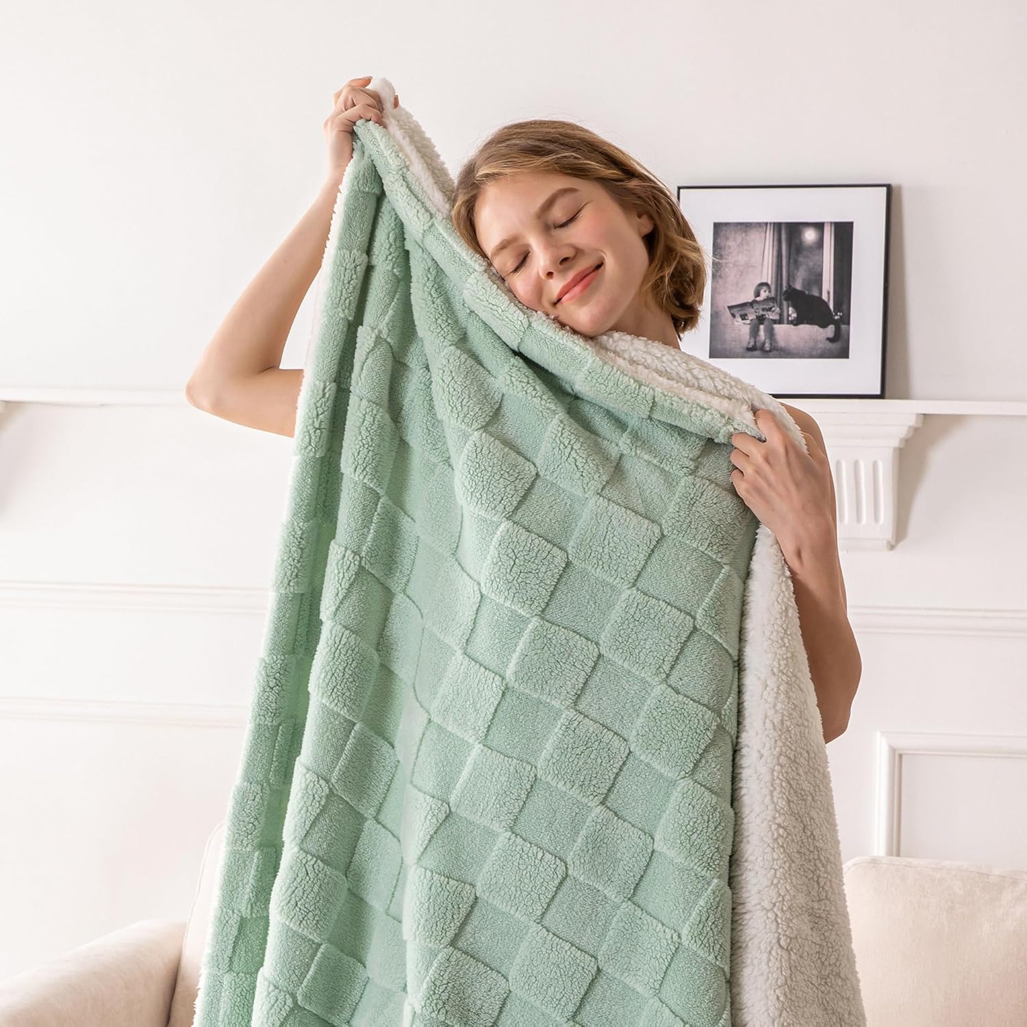 Morning Floral Jacquard Soft Sherpa Fleece Throw Blanket main image 0